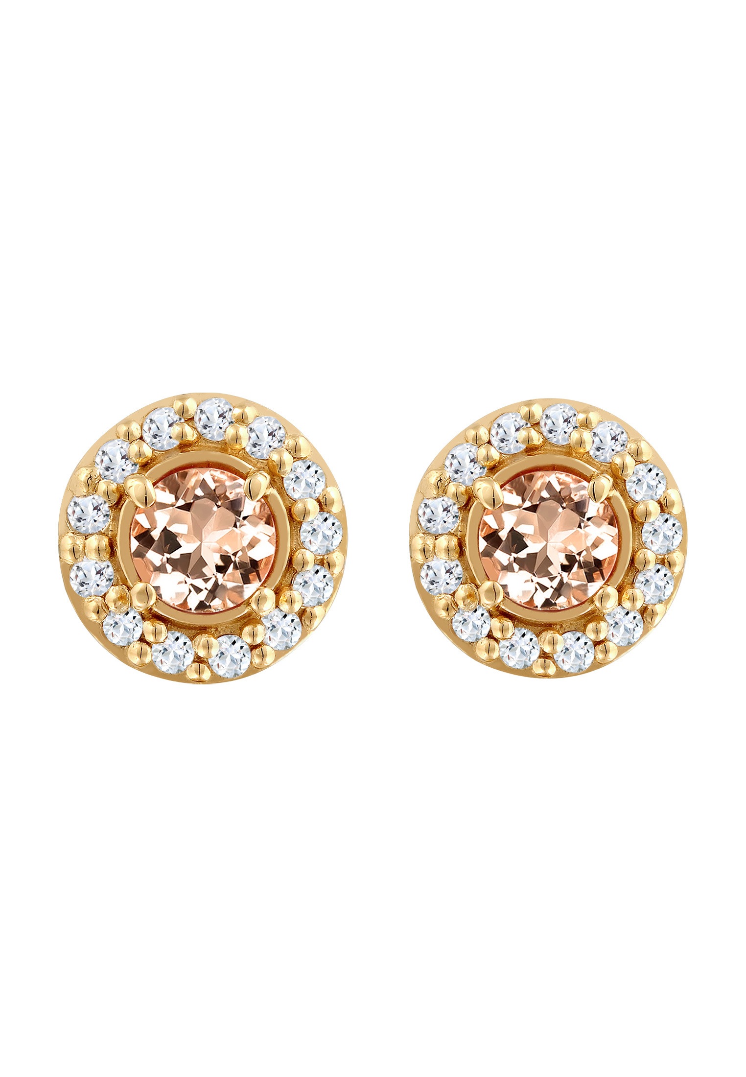 Elli Premium Paar Ohrstecker »Ohrringe Ohrstecker Rund Morganite Pfirsich 925 Sterling Silber«