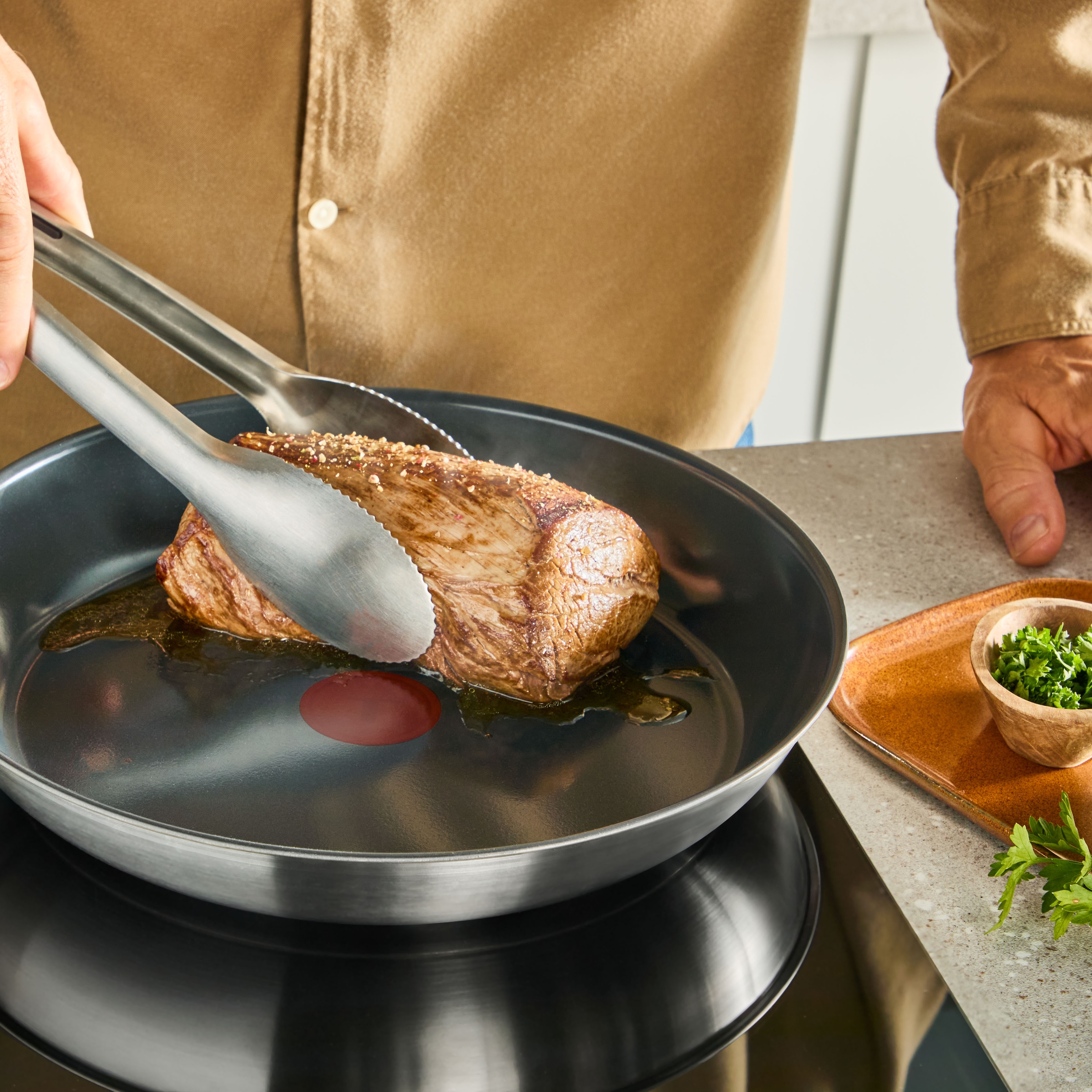 Tefal Pfannen-Set »Emotion+« Edelstahl Set, 3 tlg. Premium Edelstahl, Induktion, spülmaschinenfest, hochglanzpoliert