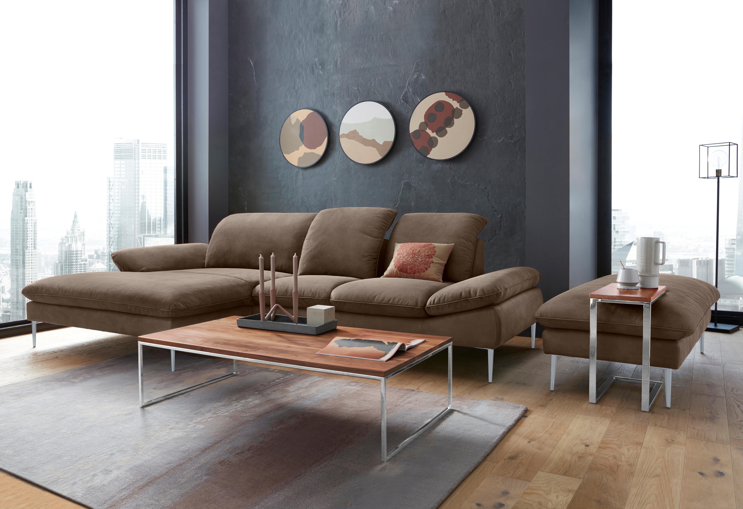 W.SCHILLIG Ecksofa »enjoy&MORE, Designsofa, elegant und bequem, L-Form«, mit Sitztiefenverstellung, Füße silber matt, Breite 310 cm