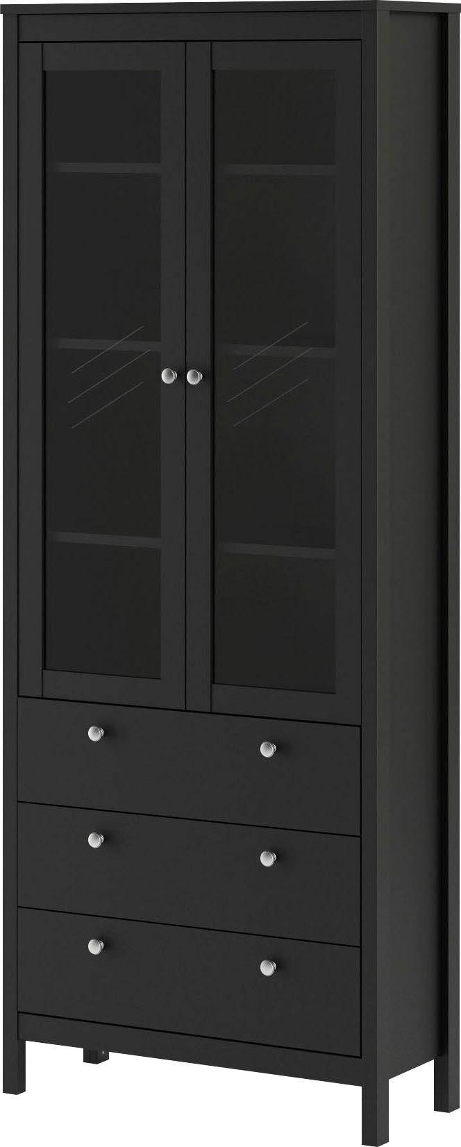 Madrid Glazed Display Cabinet with 3 Drawers, Black