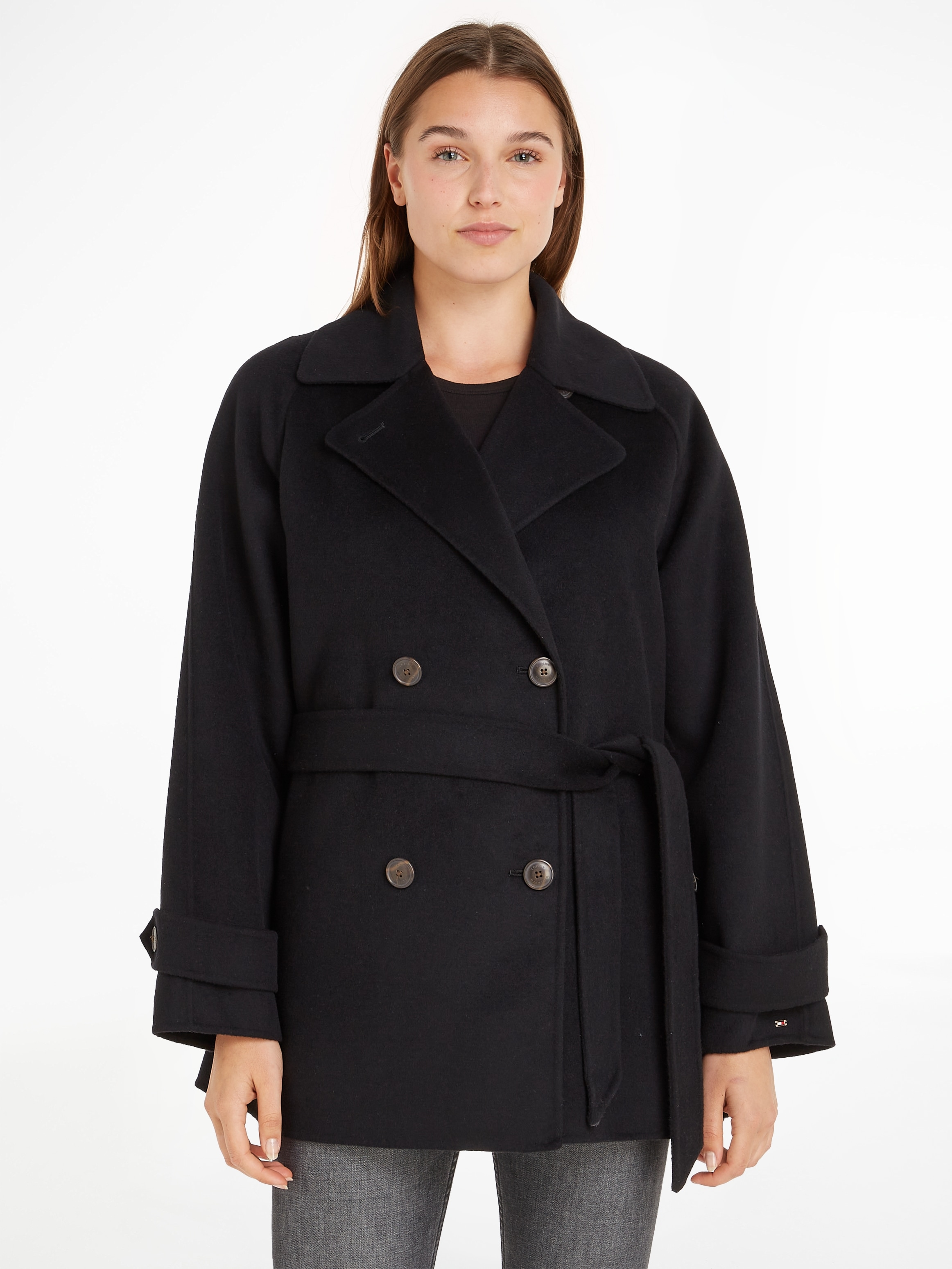 Kurzmantel »DF WOOL BLEND SHORT TRENCH«, mit Bindegürtel