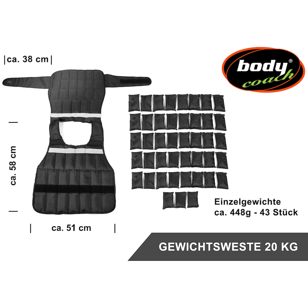 body coach Gewichtsweste, (44 tlg.), variables Gewicht bis 20 kg, einstellbare Haltegurte mit Klettschlüsse