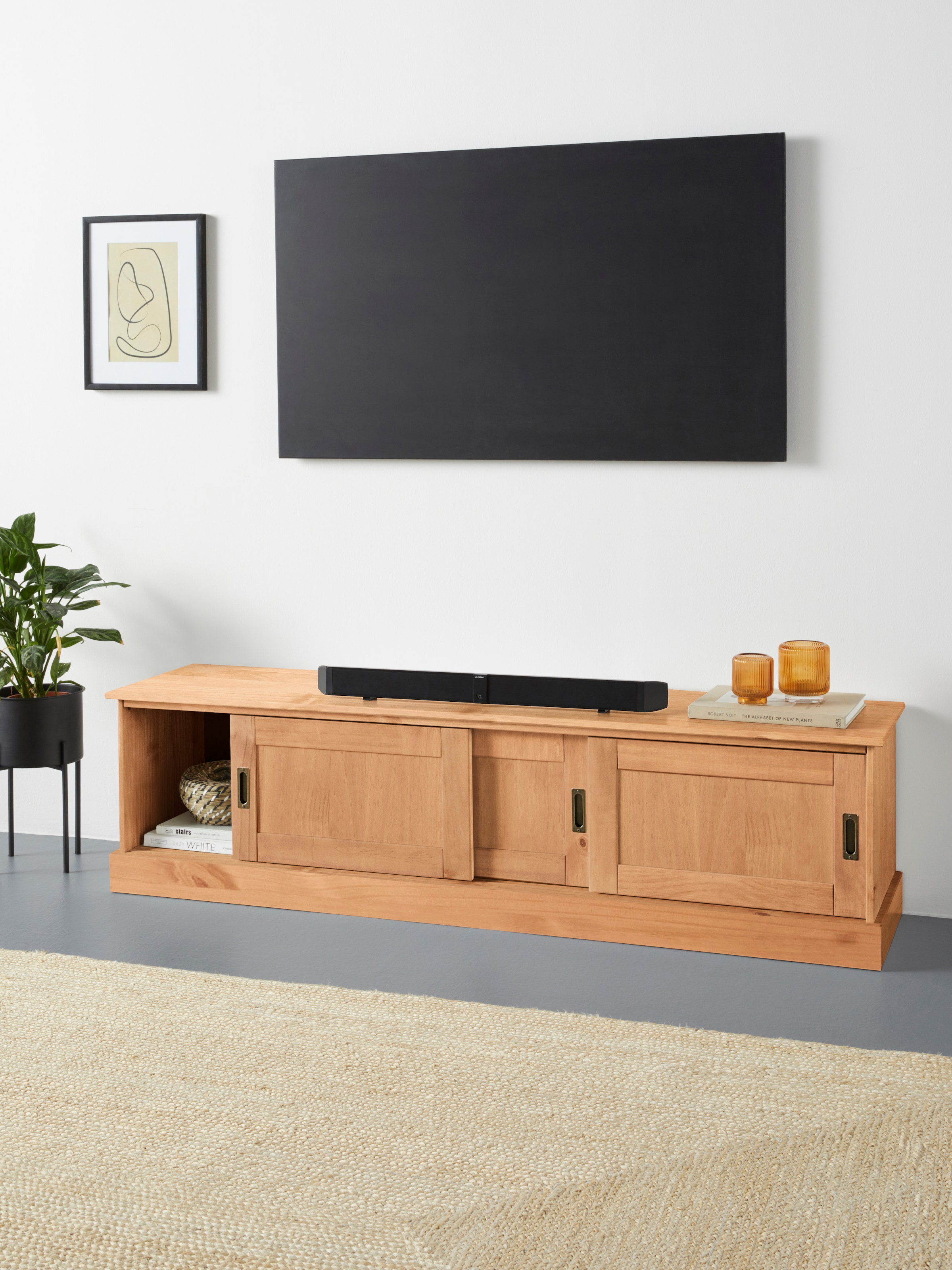 OTTO home Lowboard »Schröder« Kommode mit 3 Schiebetüren, aus massivem Kiefernholz