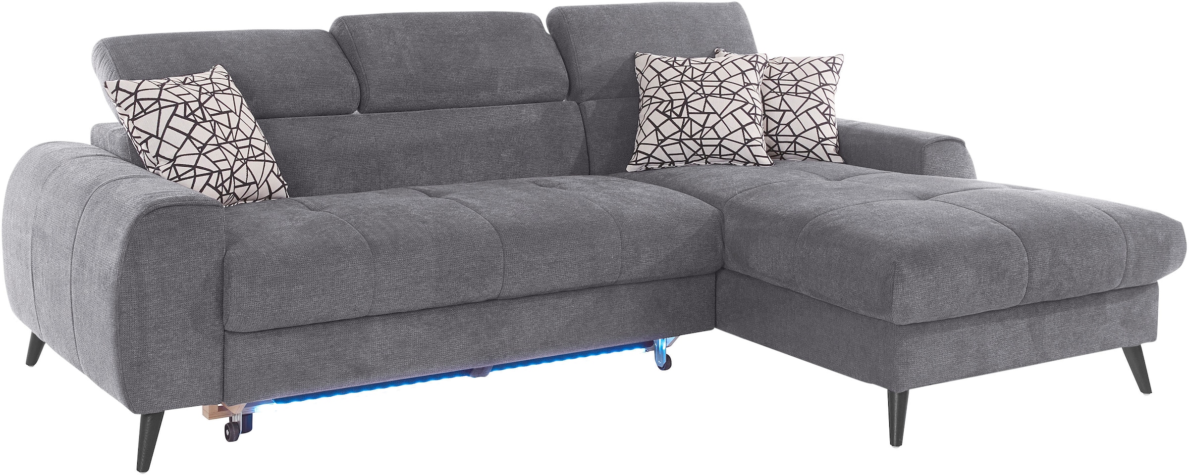 COTTA Ecksofa »Mia L-Form mit 3 Zierkissen«, wahlweise mit Bettfunktion, Bettkasten, Beleuchtung & Wireless-Charger