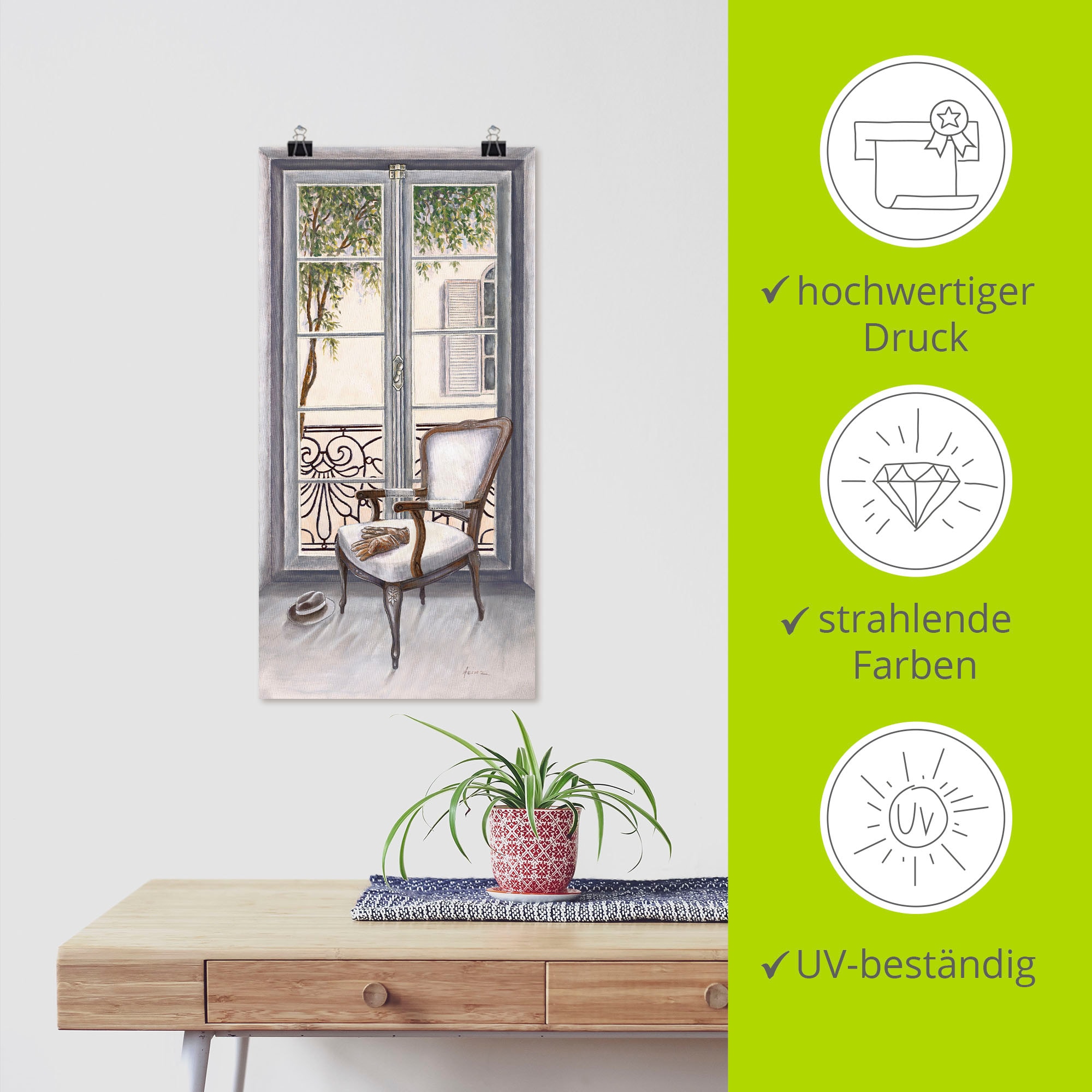 Artland Wandbild »Sessel vor einem Fenster«, Innenarchitektur, (1 St.), als Alubild, Outdoorbild, Leinwandbild, Poster, Wandaufkleber