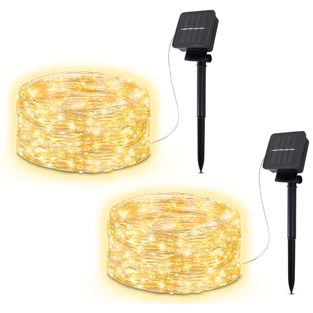 B.K.Licht LED-Lichterkette »BK_SL1484 12 meter Solar-Lichterketten, 2er-Set, IP44, Erdspieß«, 240 St.-flammig