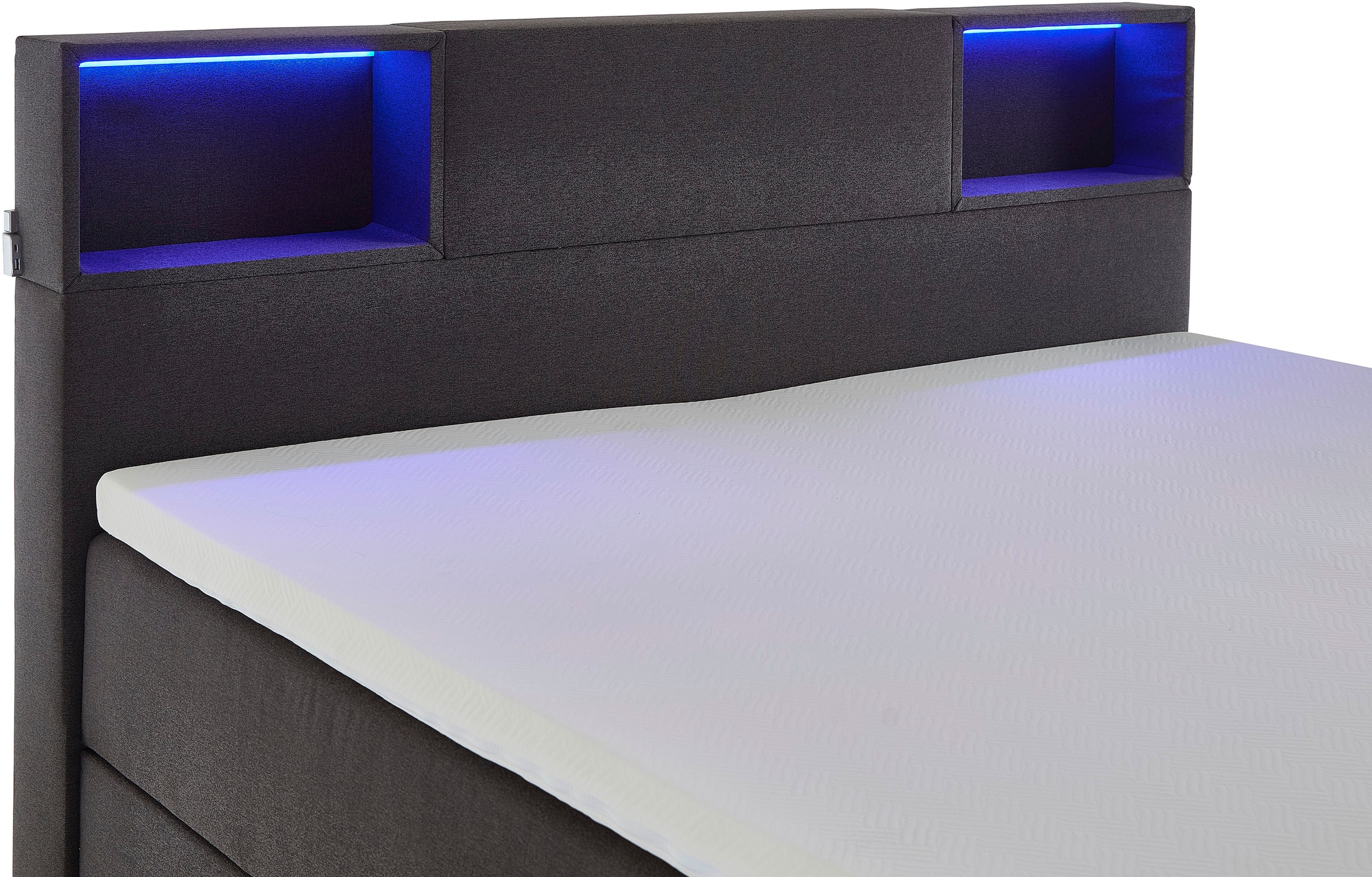 meise.möbel Boxspringbett »Caja mit Bettkasten und Topper«, mit LED ausgestattetes Ablagefach im Kopfteil