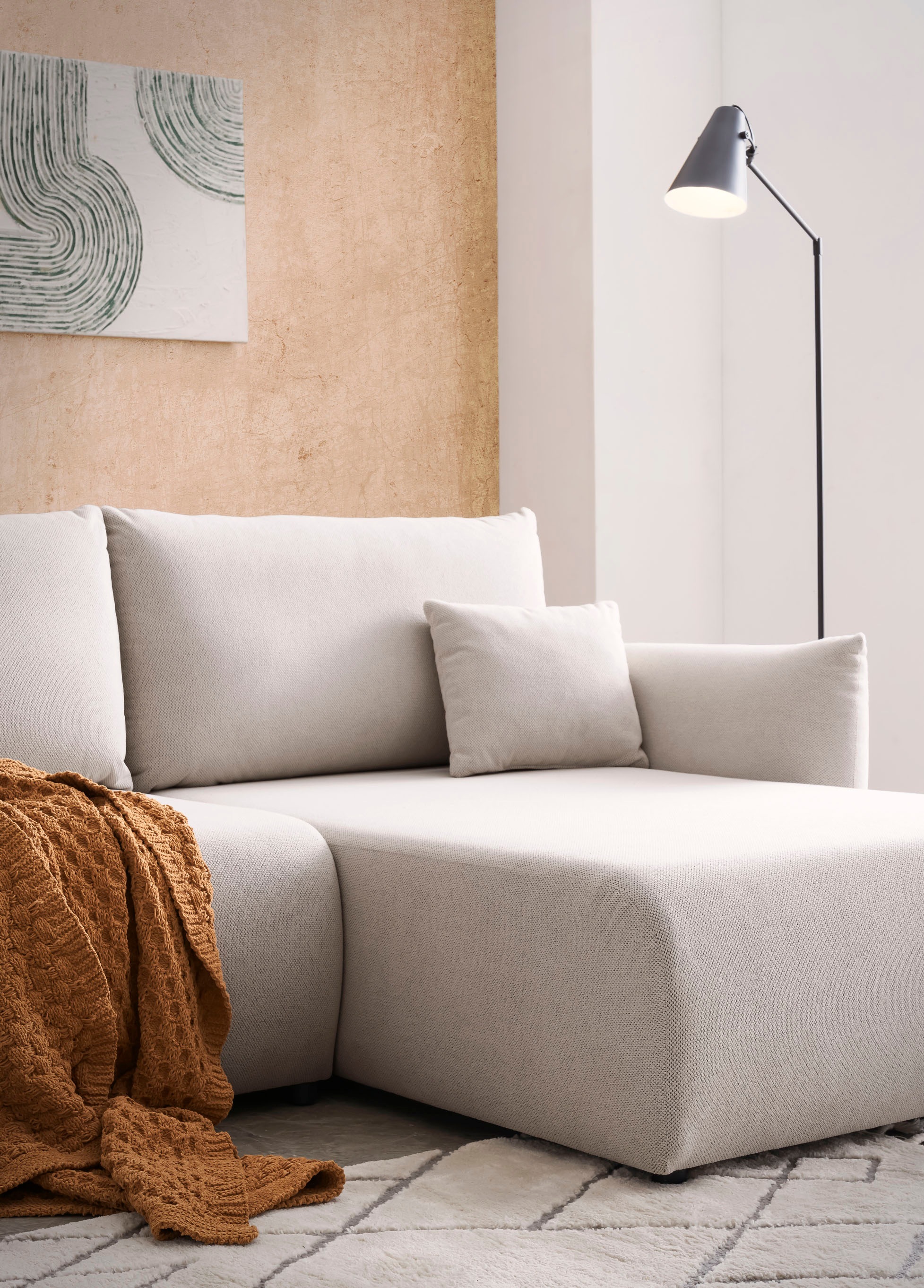 Home affaire Ecksofa »MAVAS Schlafsofa mit Bettkasten, L-Form,« ca.257/127cm (Liegefläche 212/145 cm), Cord, Chenille, Struktur