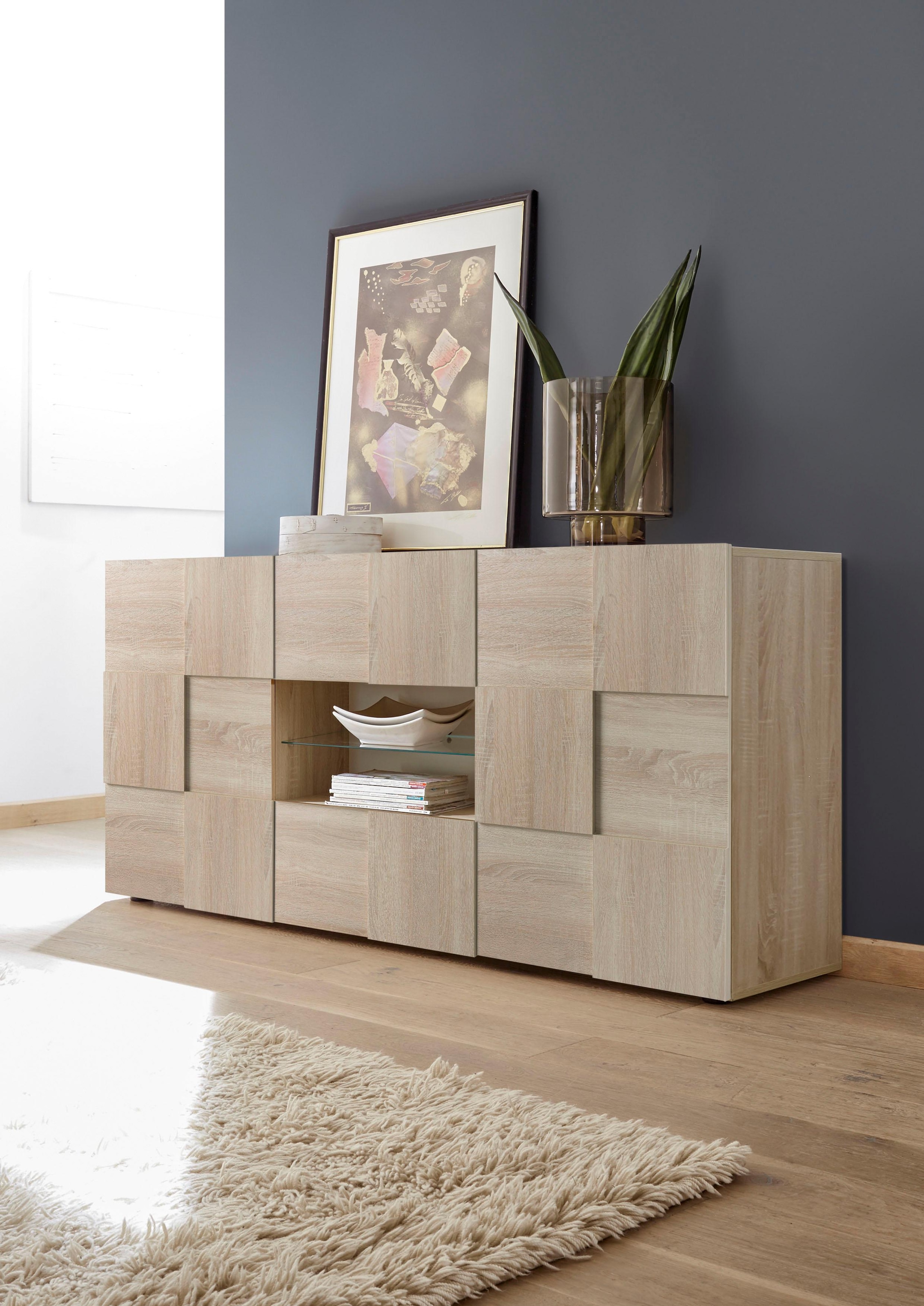 INOSIGN Sideboard »Dama Breite 181, Kommode 2 Türen u. 2 Schubkästen, Anrichte«, Front in 3D-Optik, viel Stauraum, verschiedene Farben
