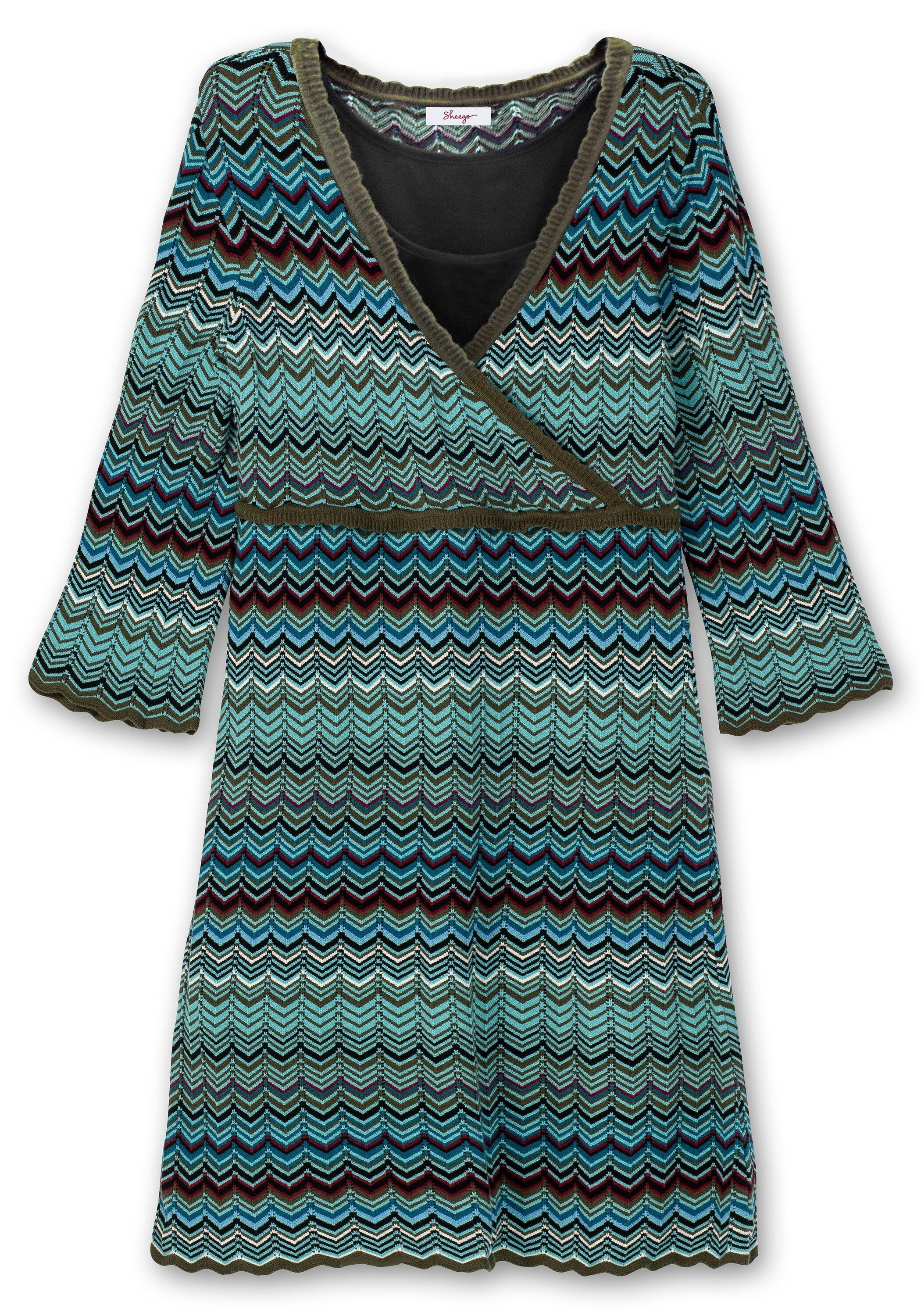Sheego Strickkleid »Strickkleid in Wickeloptik, mit Unterkleid«, in Wickeloptik, mit Unterkleid