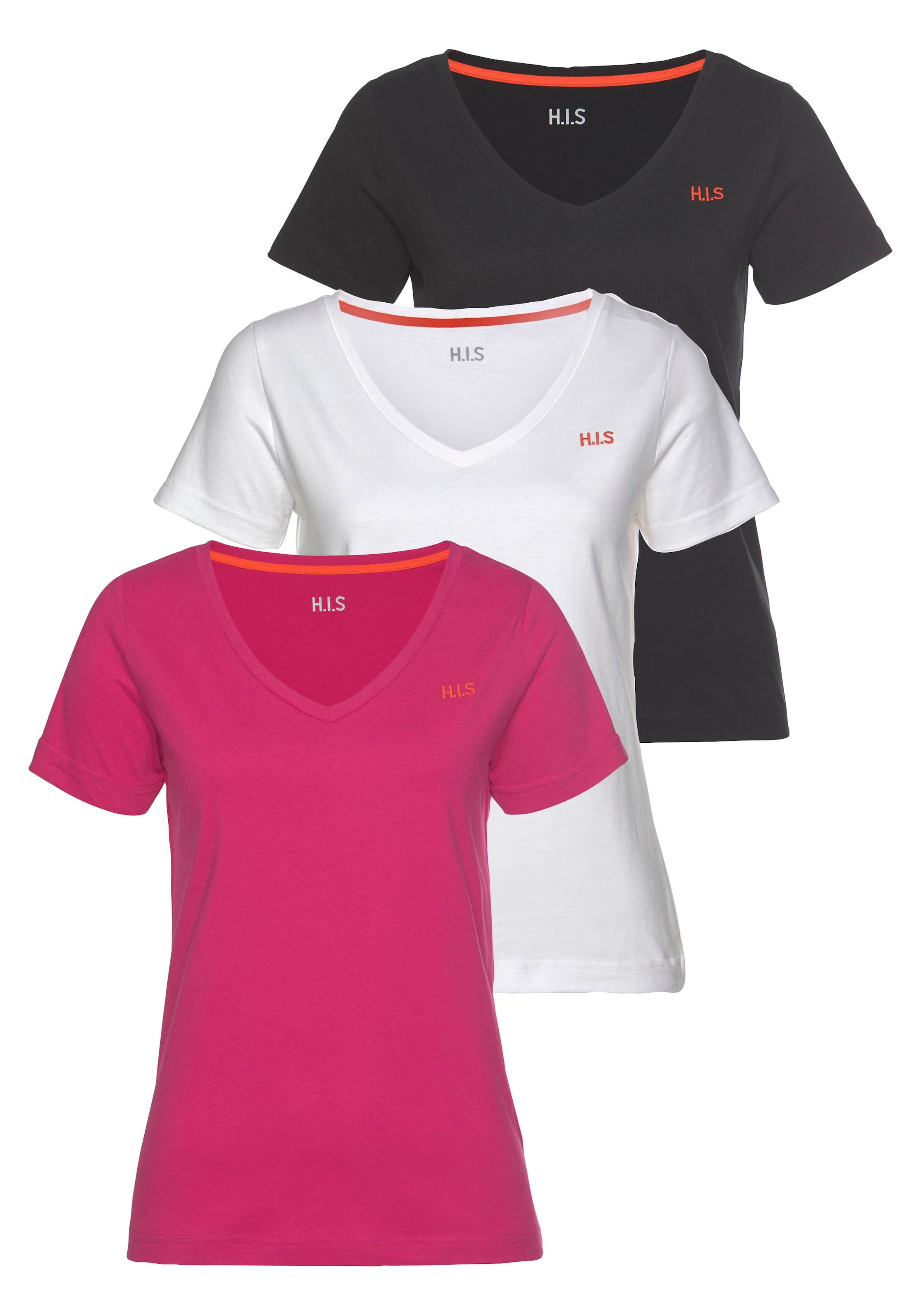 H.I.S T-Shirt "Essential-Basics vielseitig kombinierbar" 3er-Pack zum Vorteilspreis, lockerer Schnitt, 100% Baumwolle, vielen Farben & großen Größen