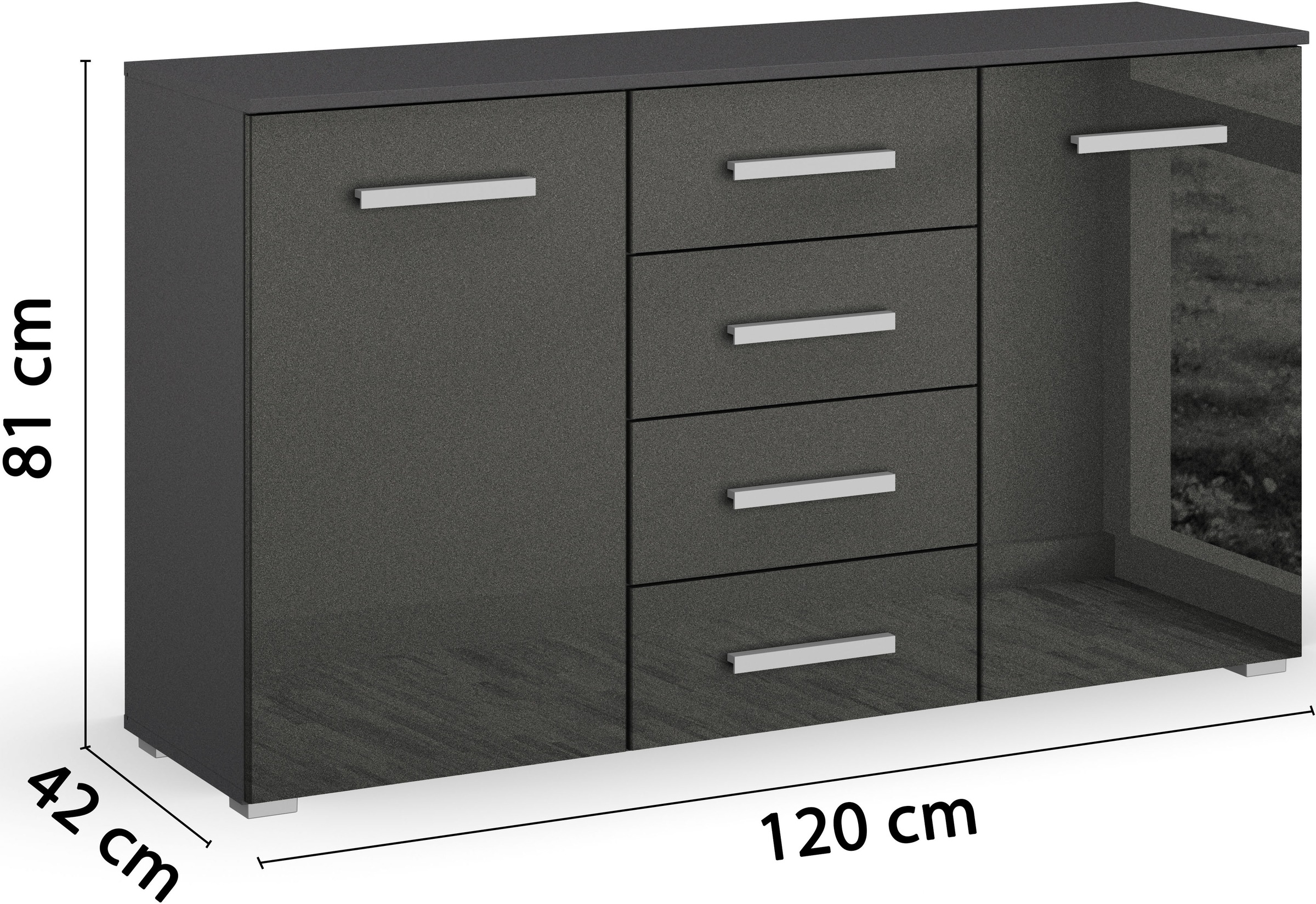 rauch Schubkastenkommode »Sideboard Kommode Kombikommode KOLUNA mit Hochglanzfront« Breite 120 cm mit eleganter Hochglanzfront,  vier große Schubladen, mit insgesamt 4 Einlegeböden MADE IN GERMANY
