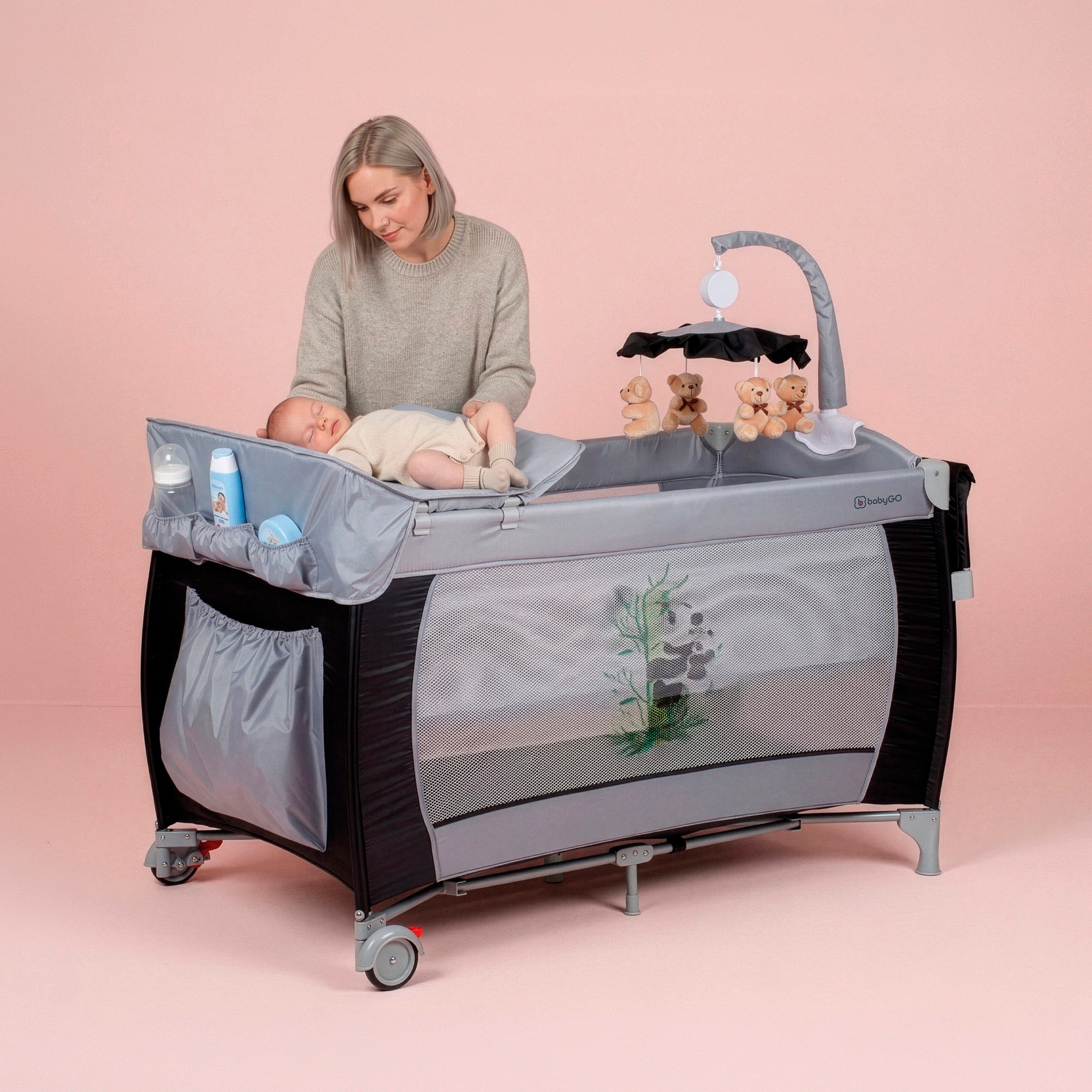 BabyGo Baby-Reisebett »Sleeper Deluxe, black« mit Musik-Mobile