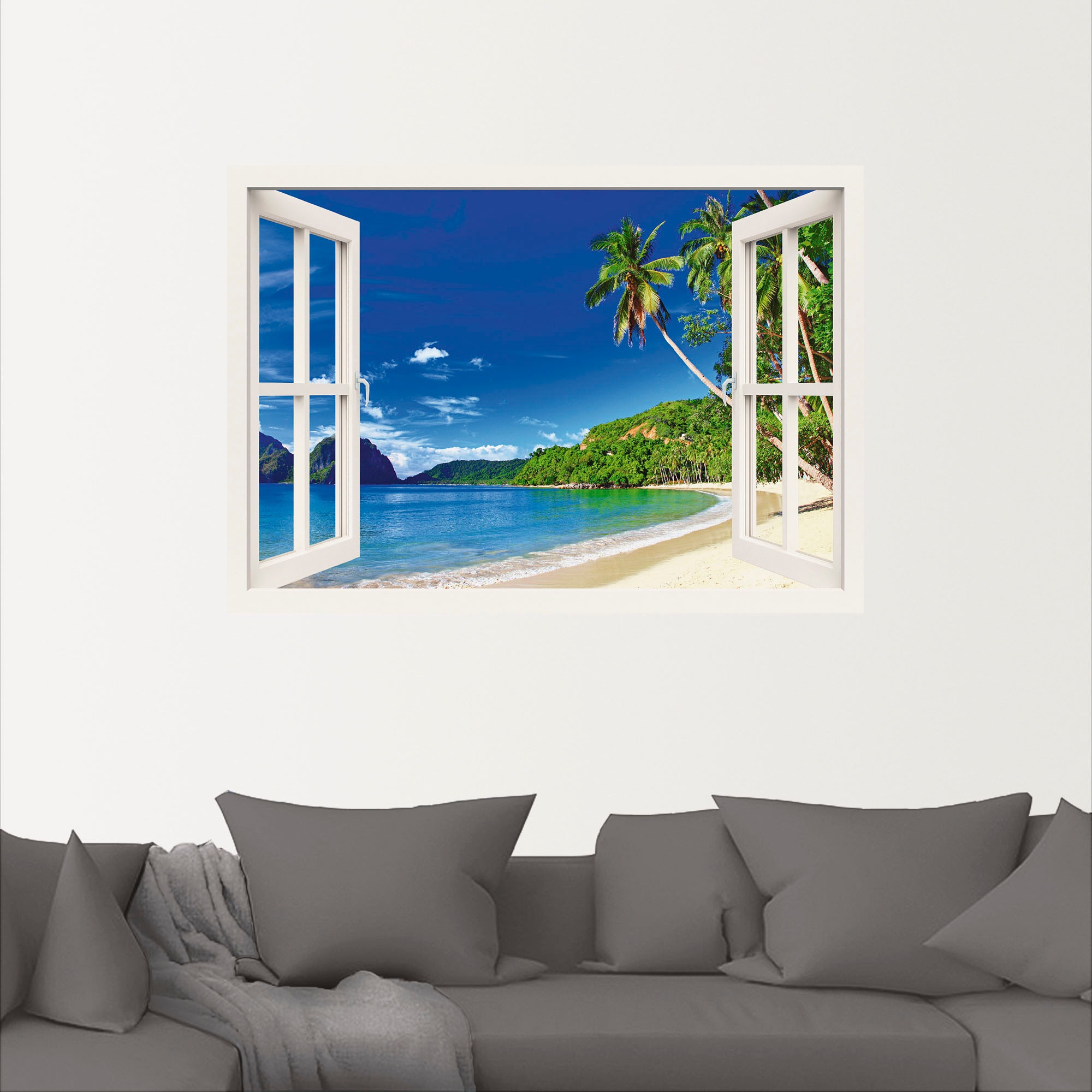 Artland Wandbild »Fensterblick Paradies«, Fensterblick, (1 St.), als Alubild, Outdoorbild, Leinwandbild, Poster, Wandaufkleber