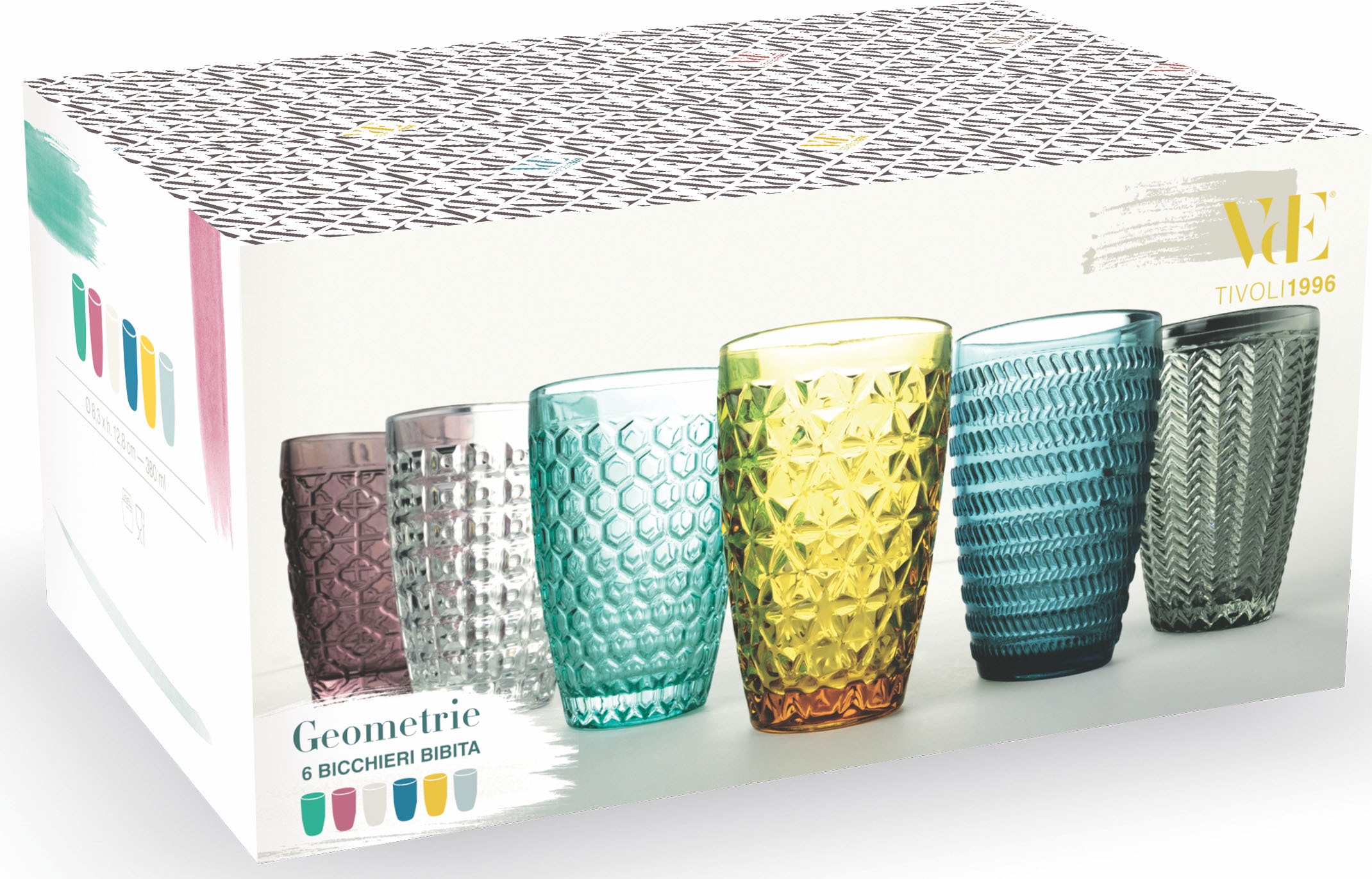 Villa d'Este Gläser-Set »Geometrie«, (Set, 6 tlg.), Wassergläser-Set, 6-teilig