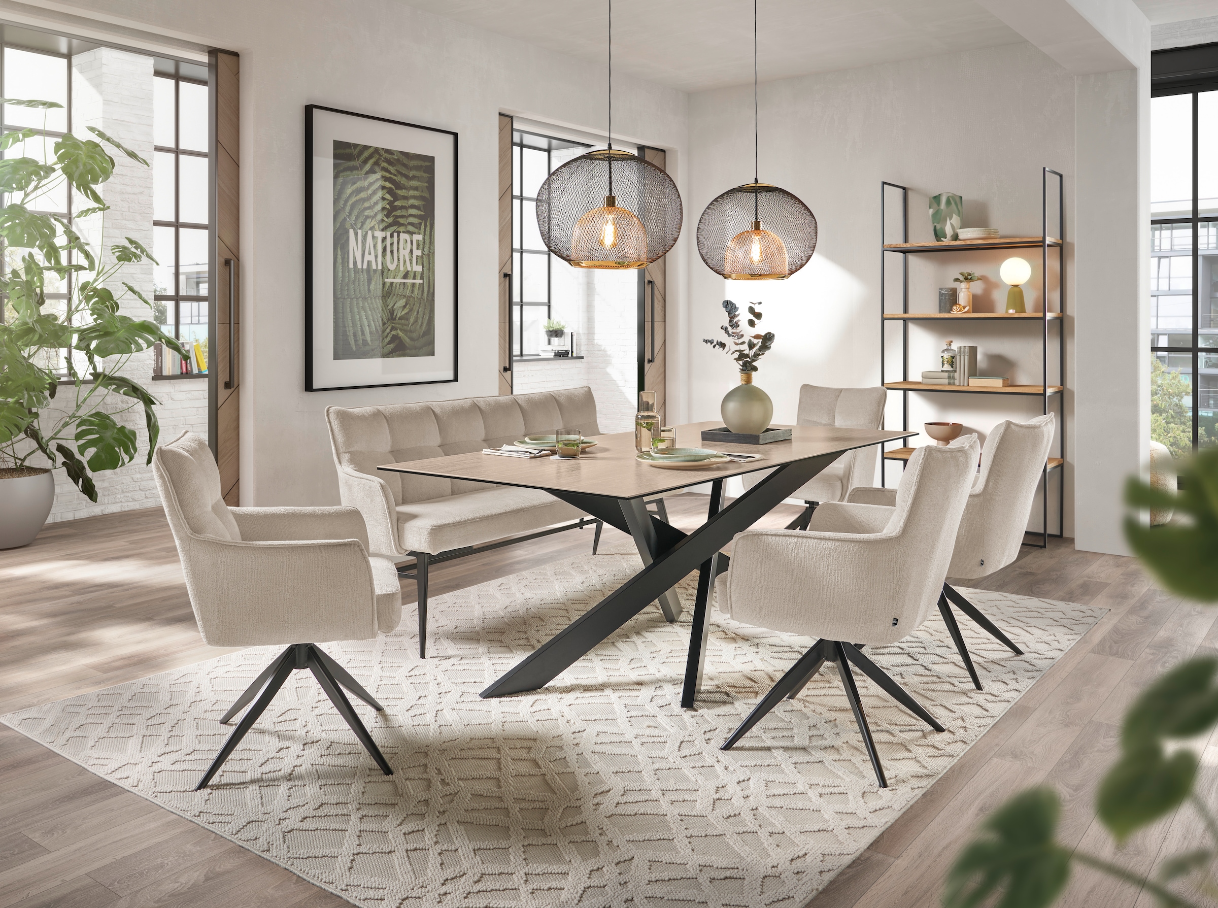 set one by Musterring Esstisch »Baltimore« Platte aus Glas-Keramik, Kreuzfuß in schwarz, Länge 200 cm