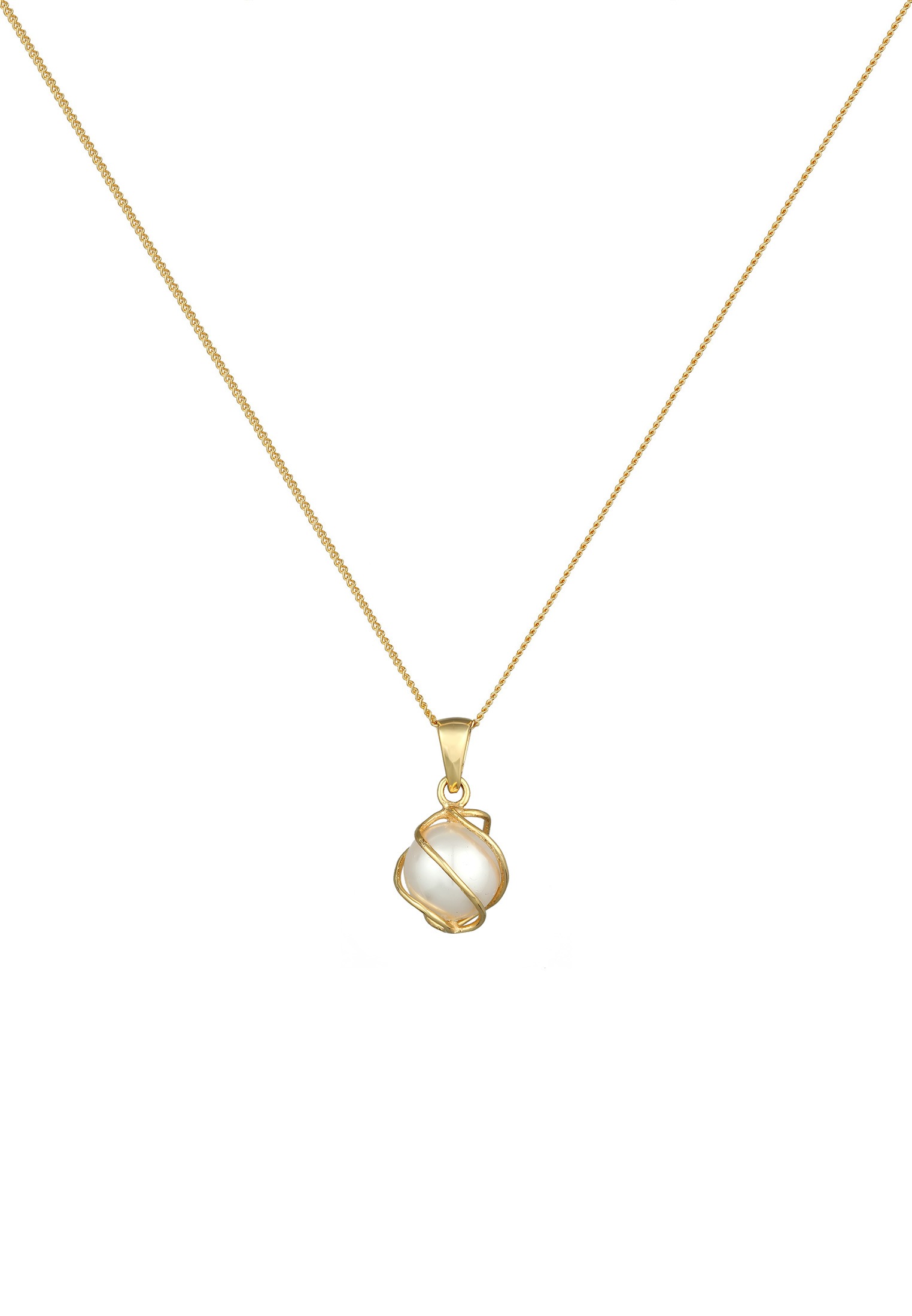 Elli Premium Silberkette »Halskette Spirale synthetische Perlen 375 Gelbgold«