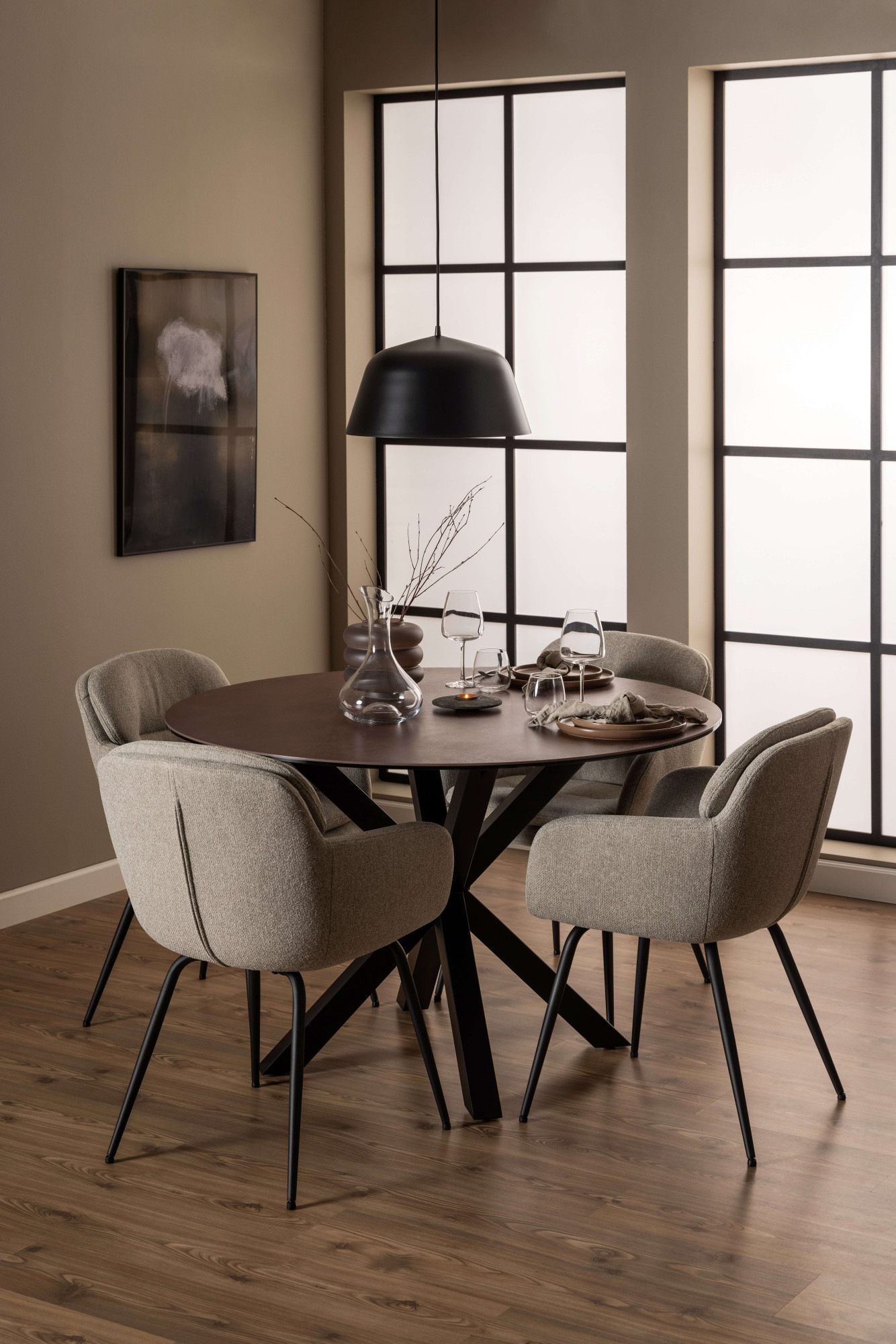 ACTONA GROUP Esszimmerstuhl »Dora«, Esszimmerstuhl mit Armlehne, Alea Beige, Gestell matt schwarz
