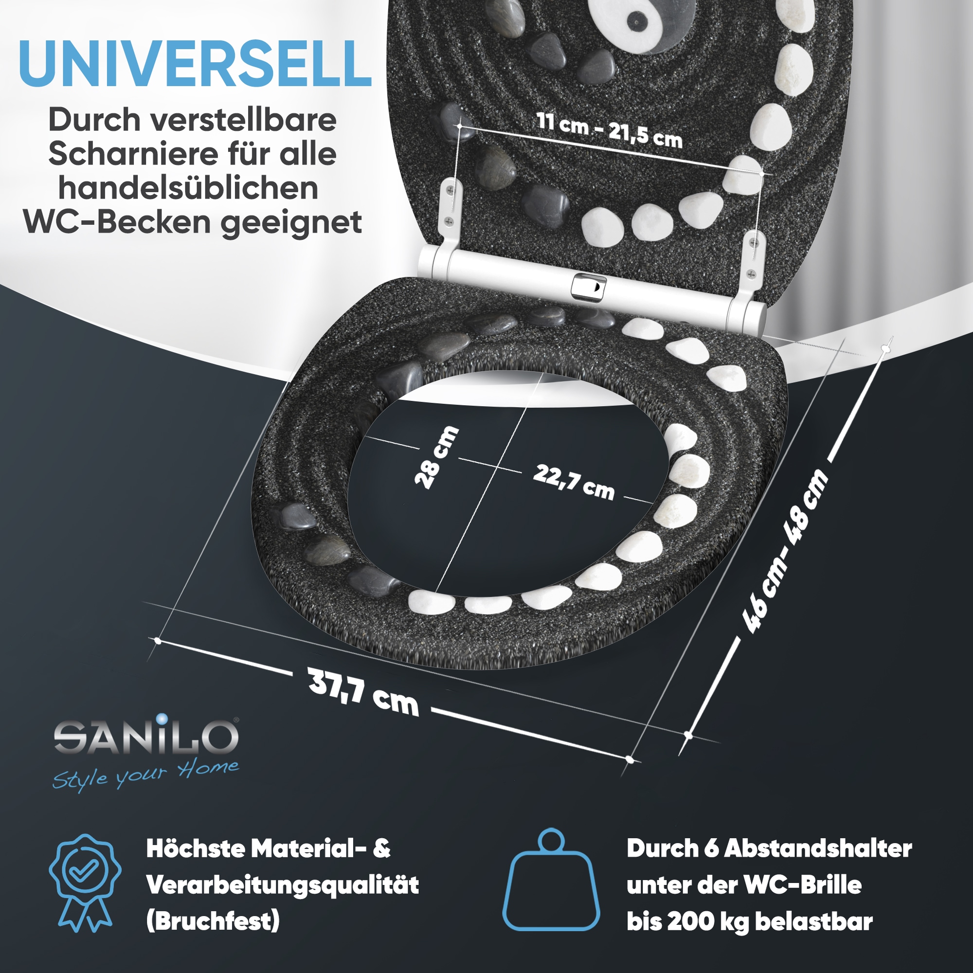 Sanilo WC-Sitz »Yin Yang mit Absenkautomatik & Quick Release« Premium Toilettendeckel, abnehmbar, leichte Montage von oben