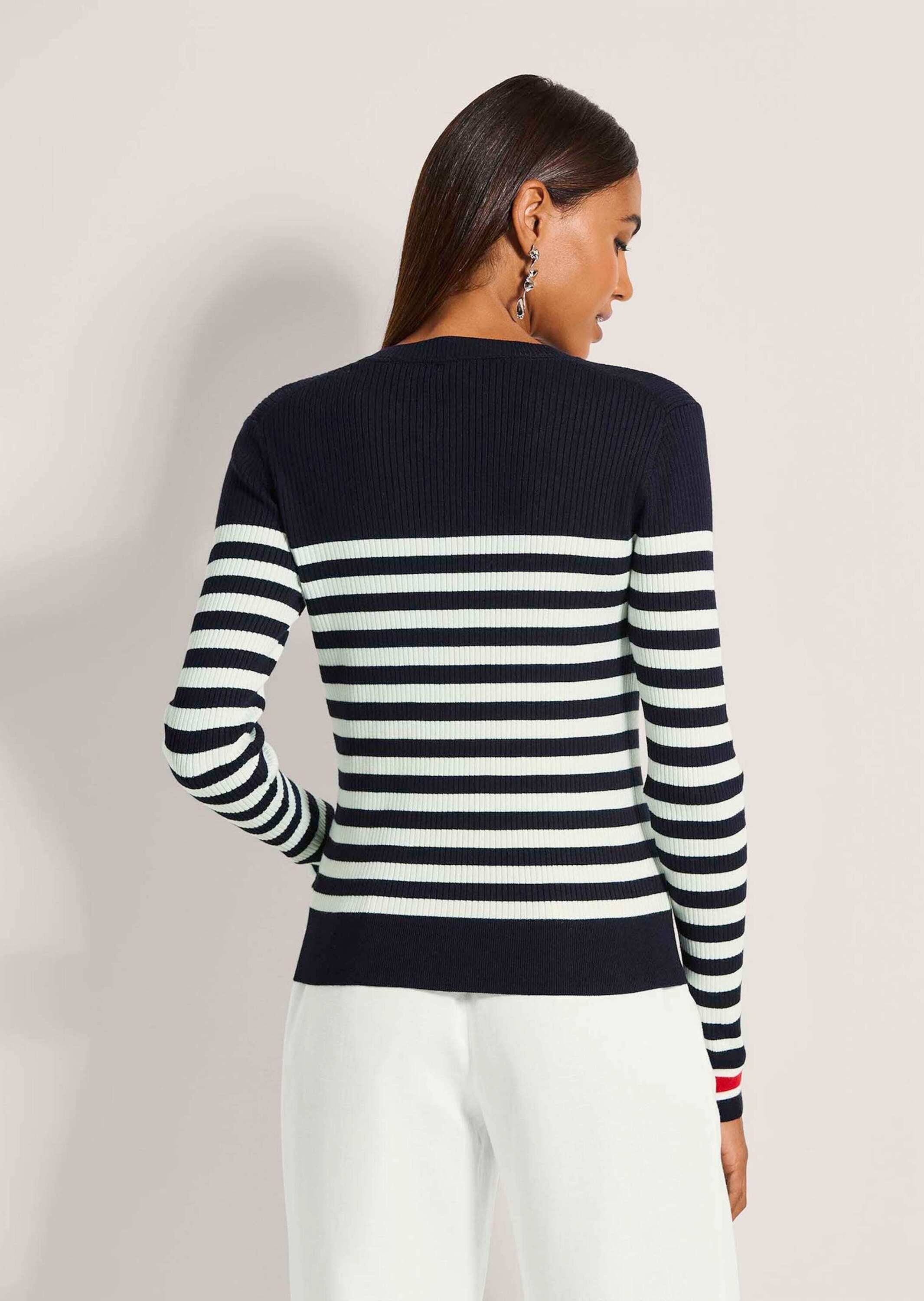 MADELEINE Longpullover »Streifenpullover Feinstrickpullover mit Streifenmuster« Akzente an Ärmelsäumen