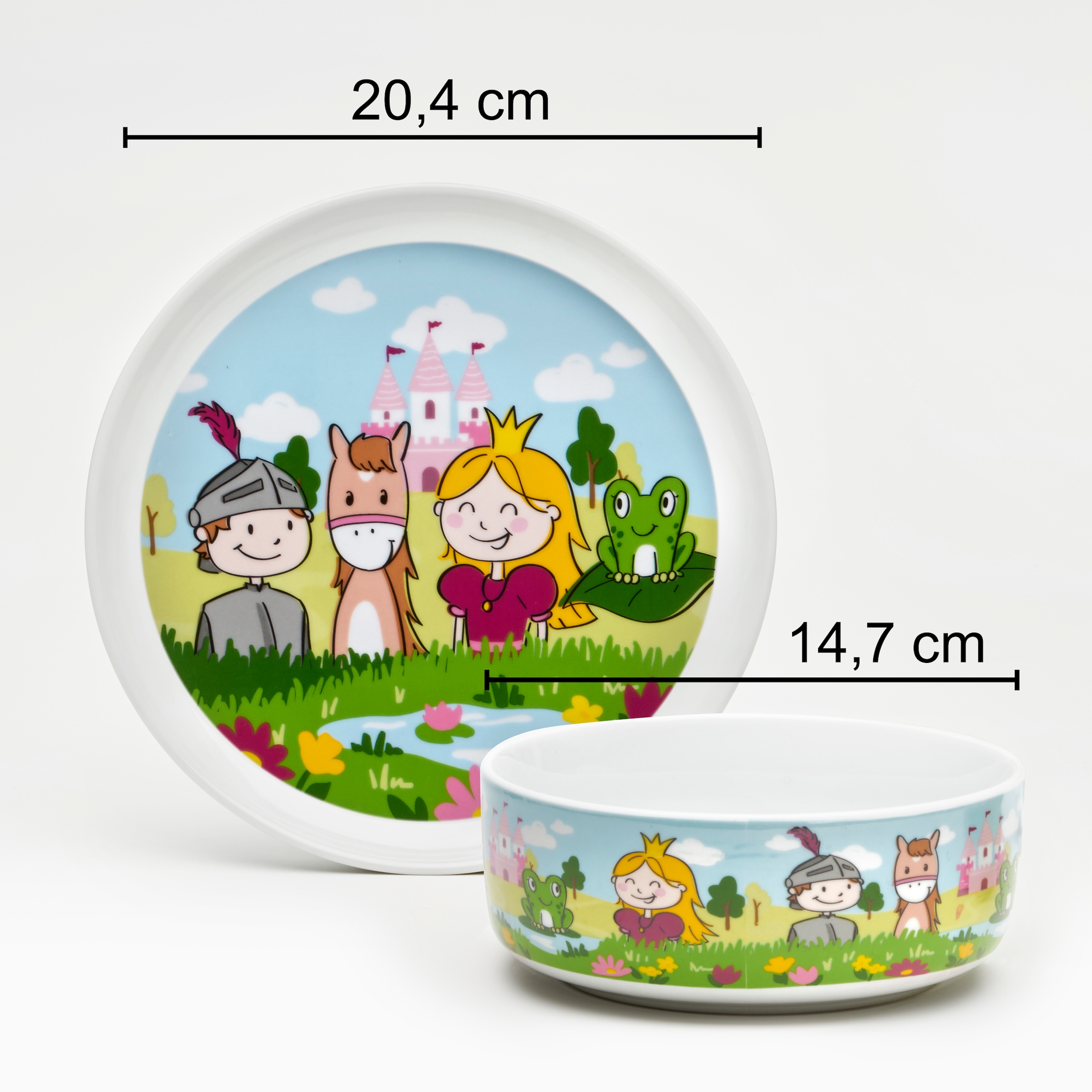 van Well Kindergeschirr-Set »Kinderset Prinzessin, 3-teilig, Geschirr-Set, Service« mit farbenfrohem Dekor, spülmaschinen- und mikrowellengeeignet