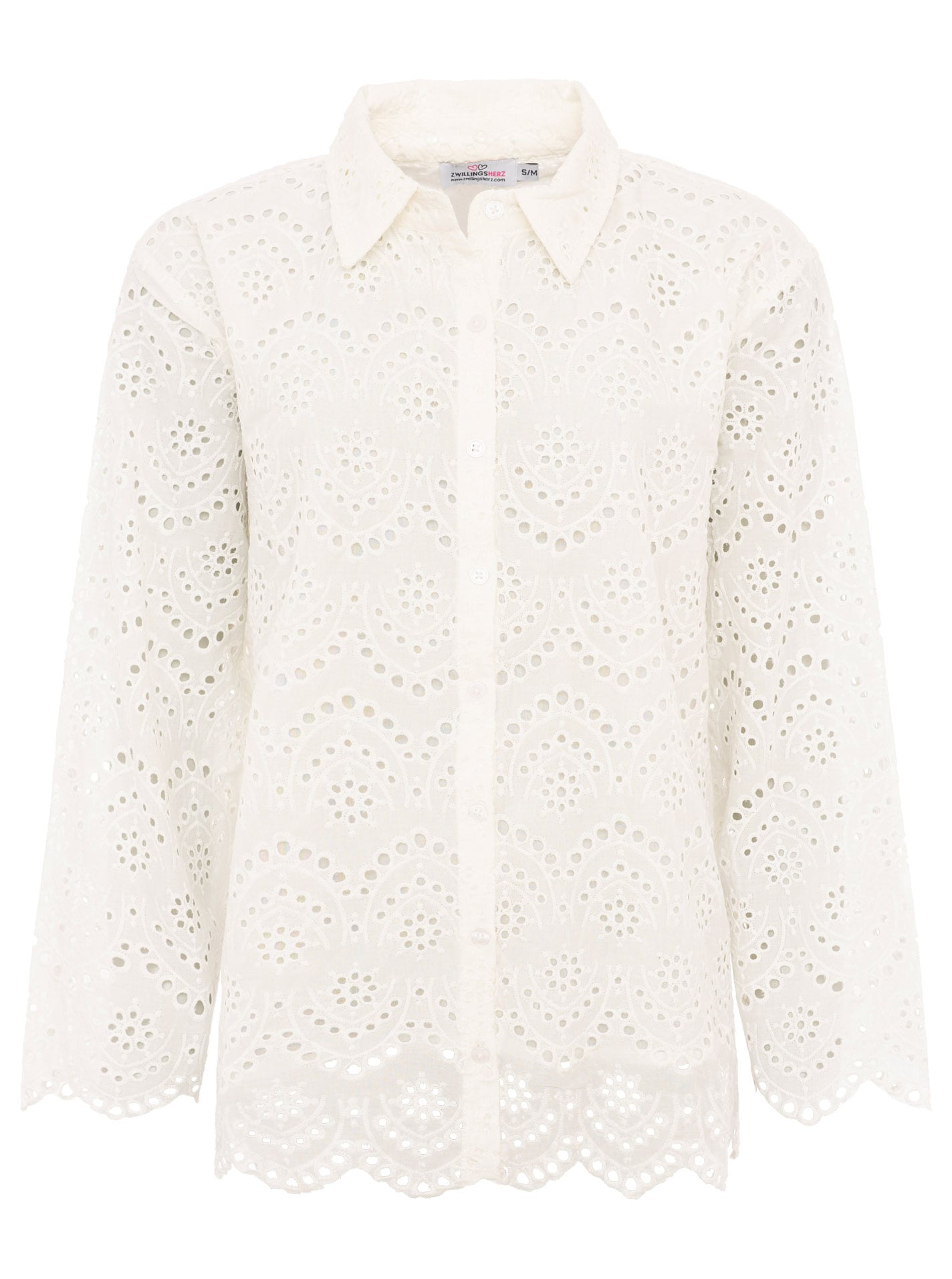 Zwillingsherz Kurzarmbluse »"Lochstickerei"« langarm, mit Kragen, Lochspitze, Knopfleiste