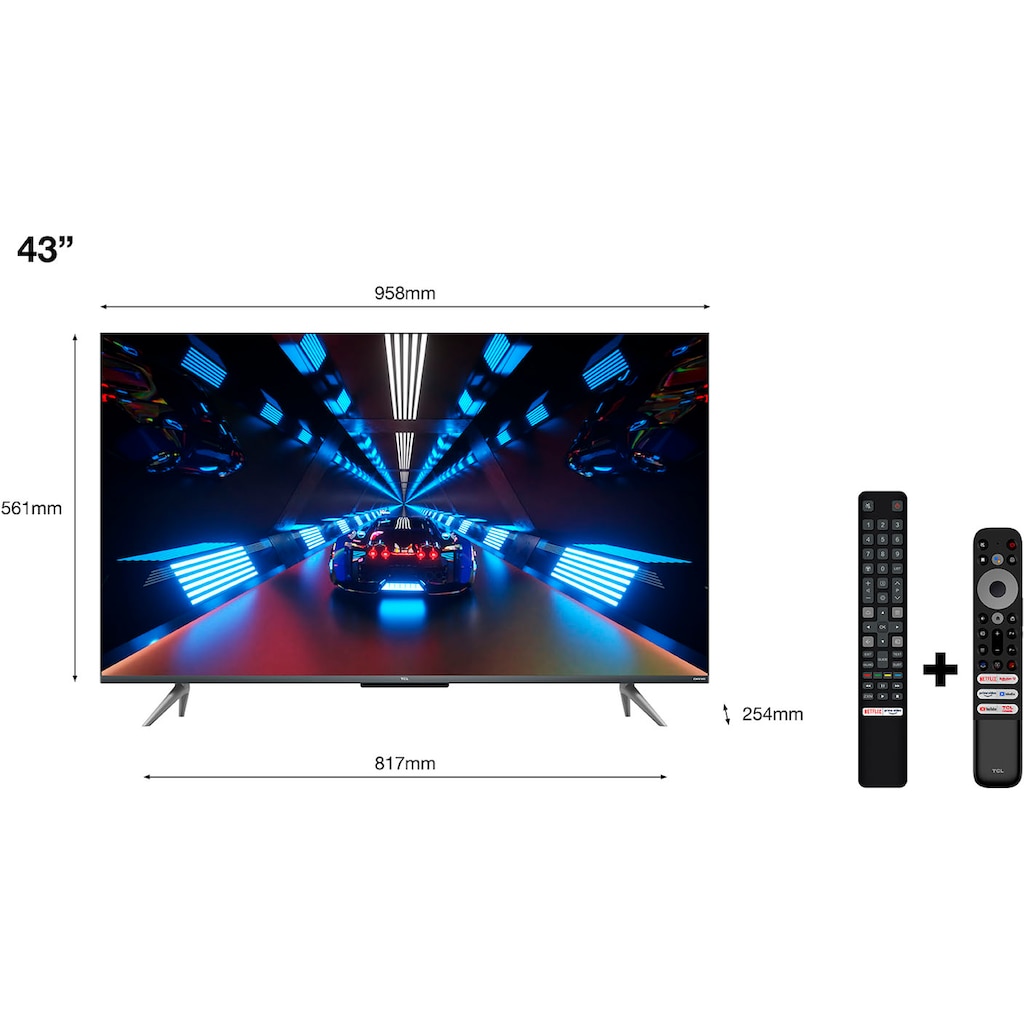 TCL QLED-Fernseher »43C735X2«, 108 cm/43 Zoll, 4K Ultra HD, Smart-TV-Google TV, HDR Premium, Dolby Atmos, HDMI 2.1, Metallgehäuse, ONKYO-Sound