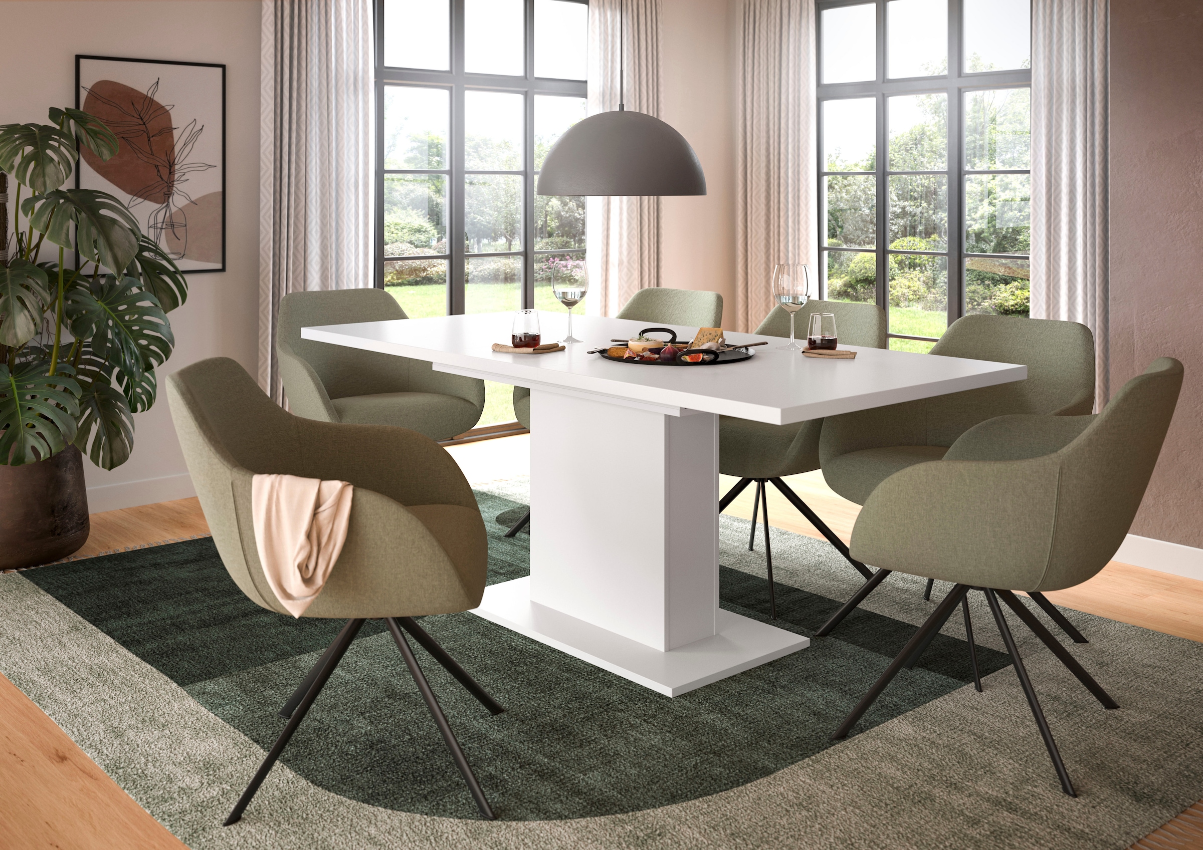 INOSIGN Esstisch »Motus, ausziehbar 150 -190 cm, inklusive 40 cm Einlegeplatte«, (Set, 1 St.), Säulengestell mit Bodenplatte, Tisch, Küchentisch, Esszimmer, Küche