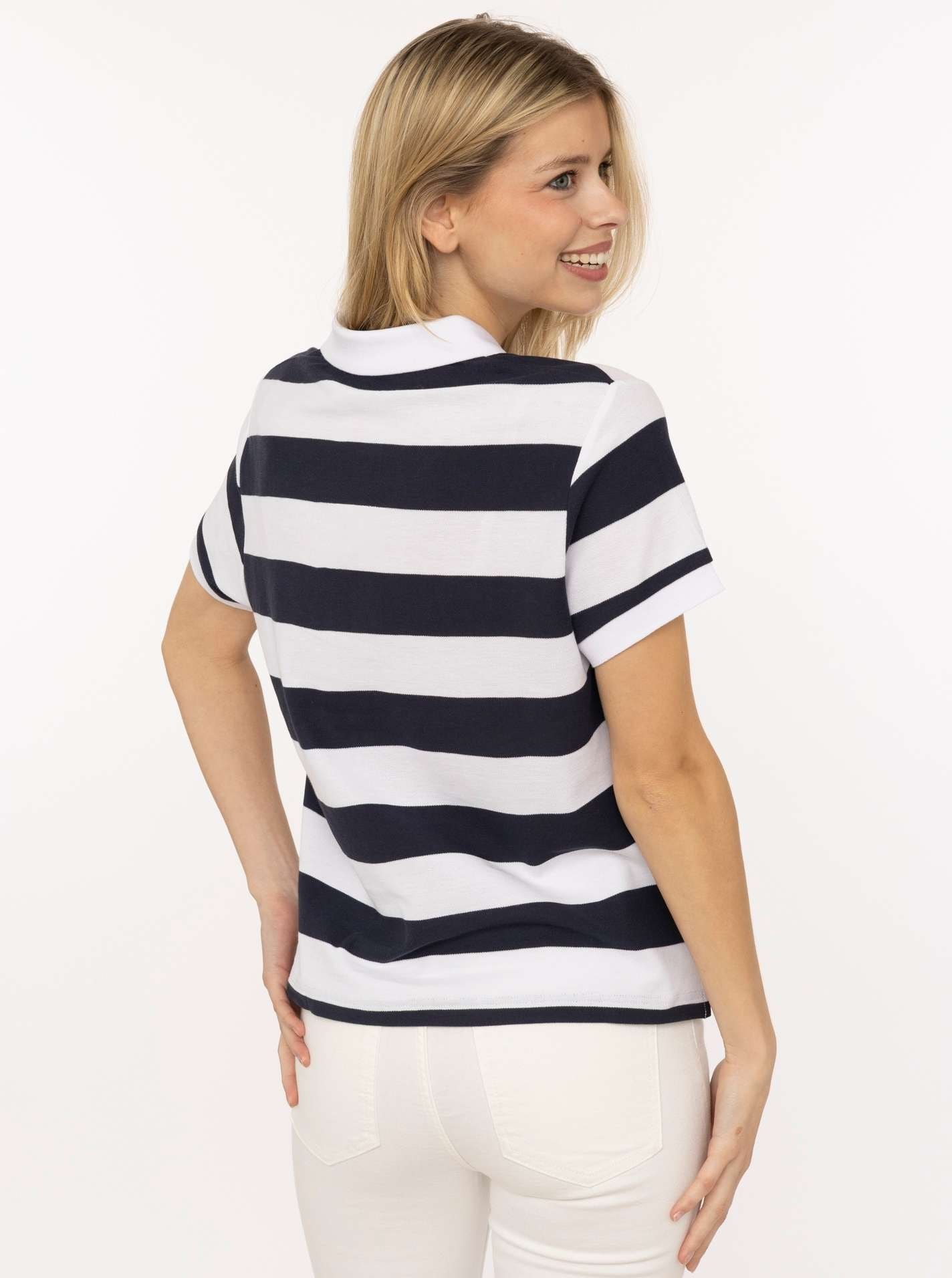 Zwillingsherz Poloshirt »Stripes« kurzarm, Polokragen und Knopfleiset abgesetzt, Herzknöpfe
