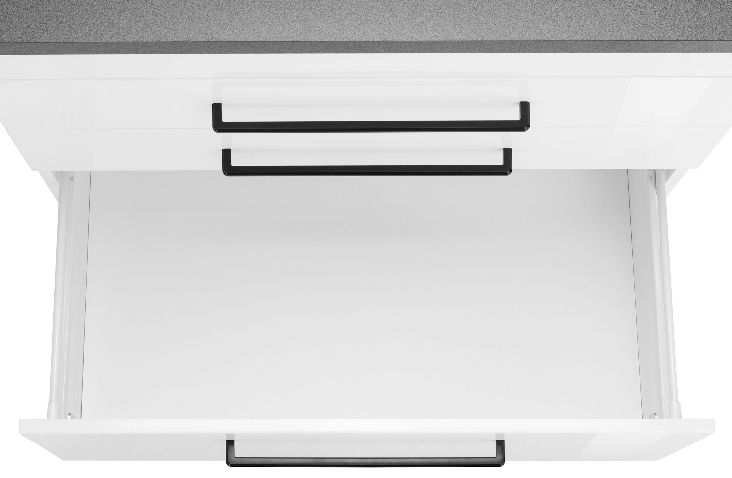 KOCHSTATION Kochfeldumbauschrank »KS-Tulsa« 80 cm breit, 2 Schubladen, 1 großer Auszug, schwarzer Metallgriff