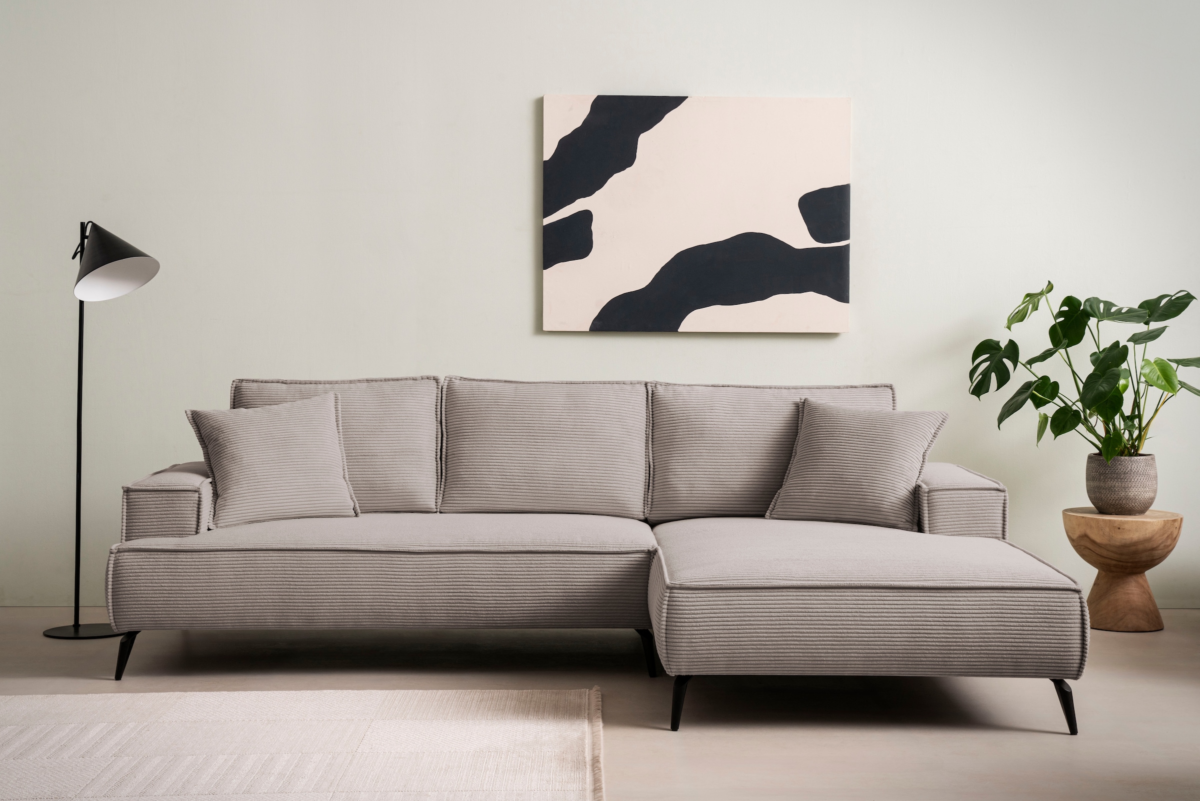 andas Ecksofa »TVINNU, L-Form in Cord, Sofa«, wahlweise Recamiere rechts/links, schwarze Füße, bequemer Sitzkomfort