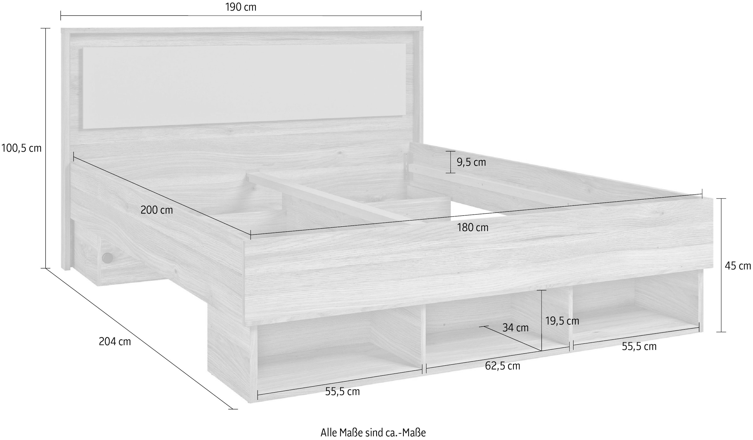 INOSIGN Bettgestell »Wharton, 140, 160 oder 180cm Breite, Made in Europe«, (mit oder ohne Stauraumschubladen), Doppelbett mit offenen Regalen, FSC-zertifizierter Holzwerkstoff
