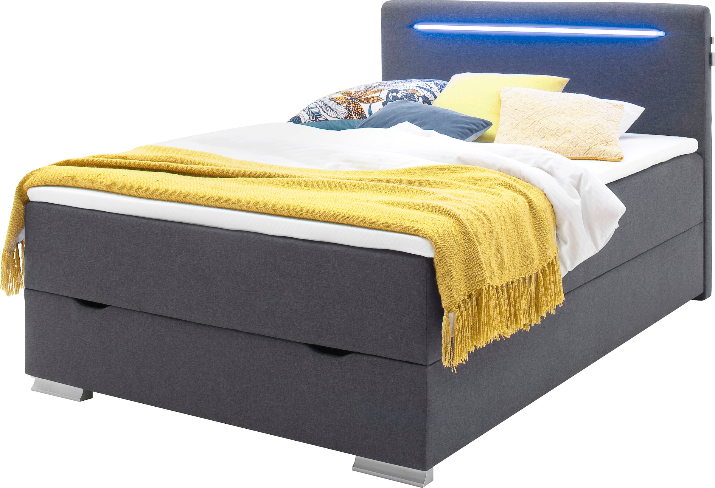 Boxspringbett »Las Vegas«, Füße und Kopfteil mit LED-Beleuchtung, mit Bettkasten und...