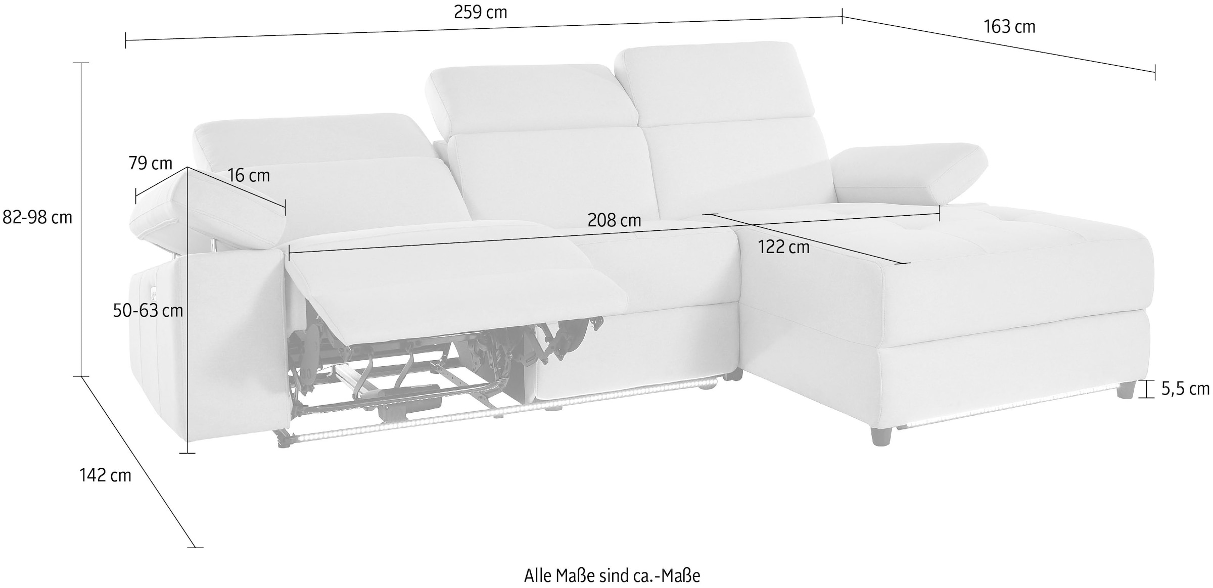 Home affaire Ecksofa »Kilado, L-Form,« mit Relaxfunktion, verstellbarer Armlehne, Kopfteilverstellung