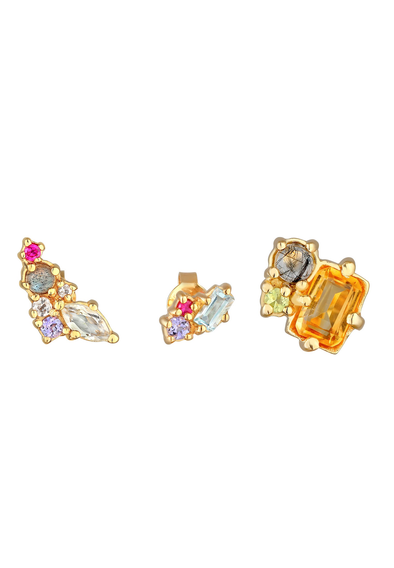 Elli Premium Paar Ohrstecker »Ohrringe Set Labradorite Topas Edelstein Mix 925 Silber«