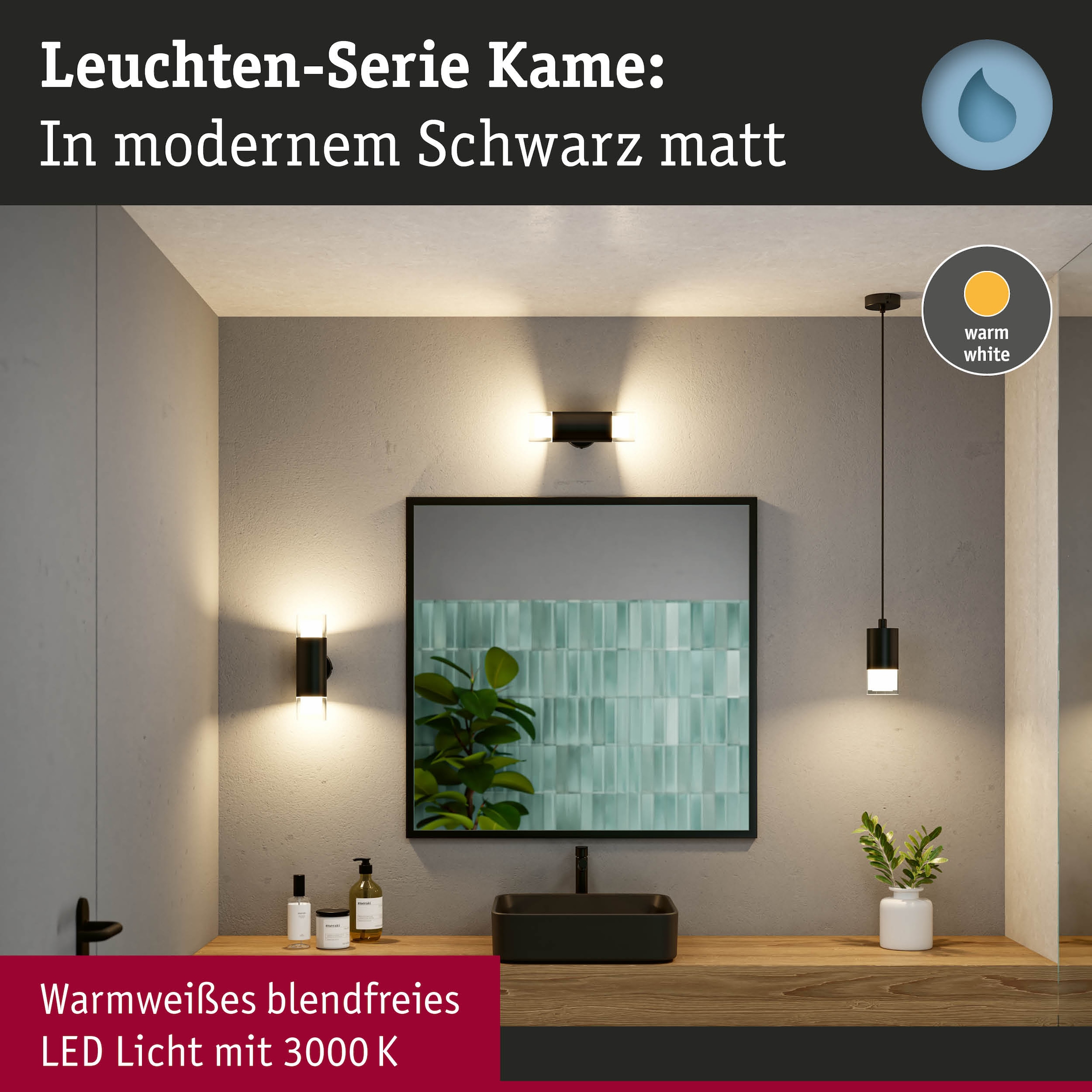 Paulmann Wandleuchte »Selection Bathroom Wand-/Deckenleuchte Kame IP44 Signalschwarz 2er« 1 Stk. Warmweiß