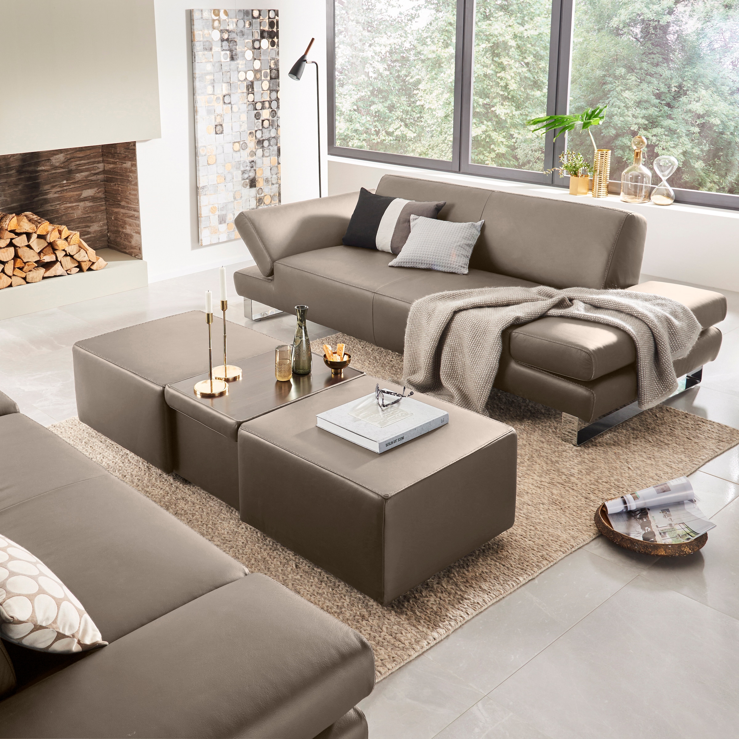 W.SCHILLIG Hocker »taboo« ausziehbar, inklusive Zwischenablage, mit Kontrastnaht