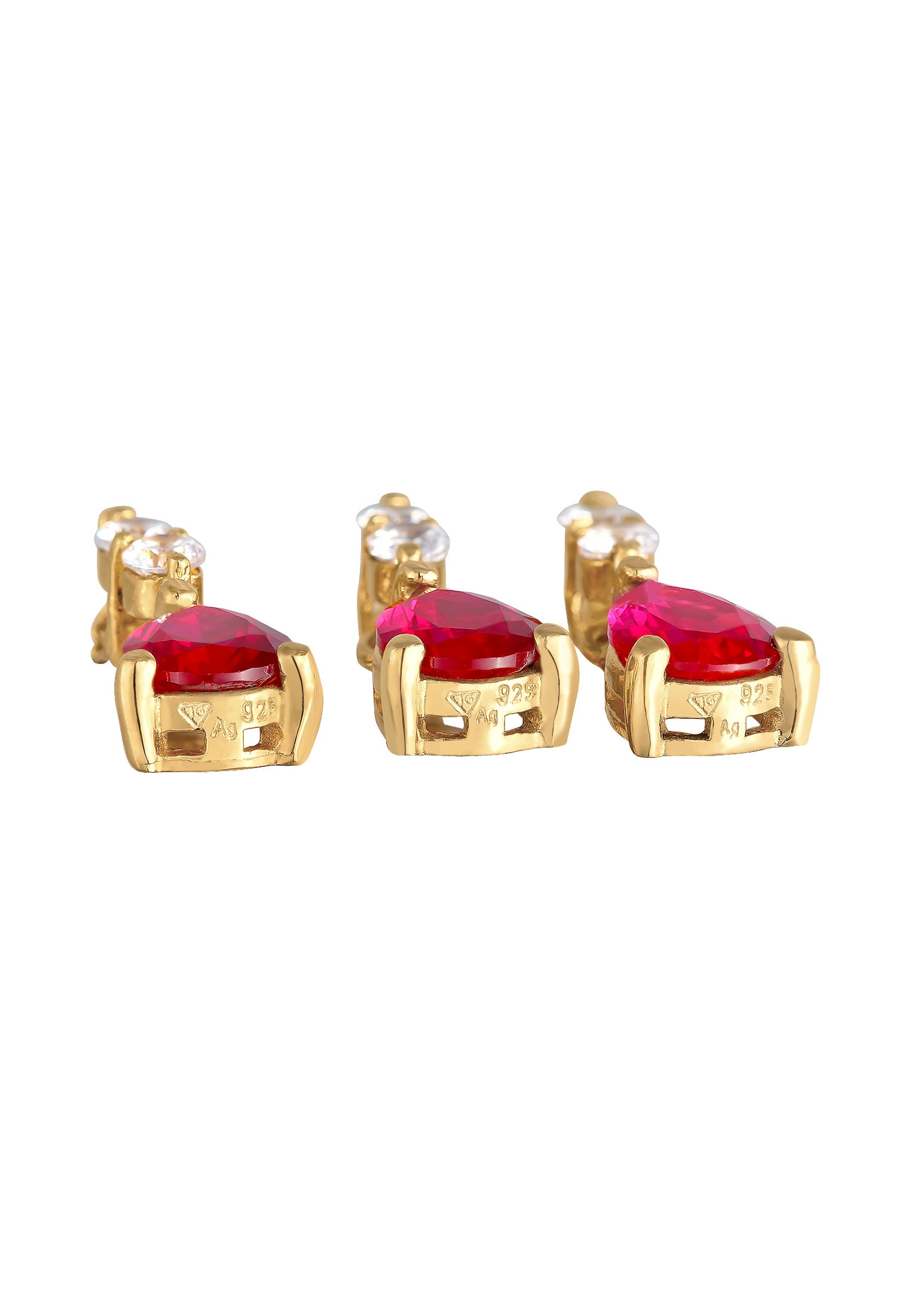 Elli Premium Ohrring und Ketten Set »Schmuckset Kette Ohrhänger Syn. Rubin Zirkonia 925 Silber« ()