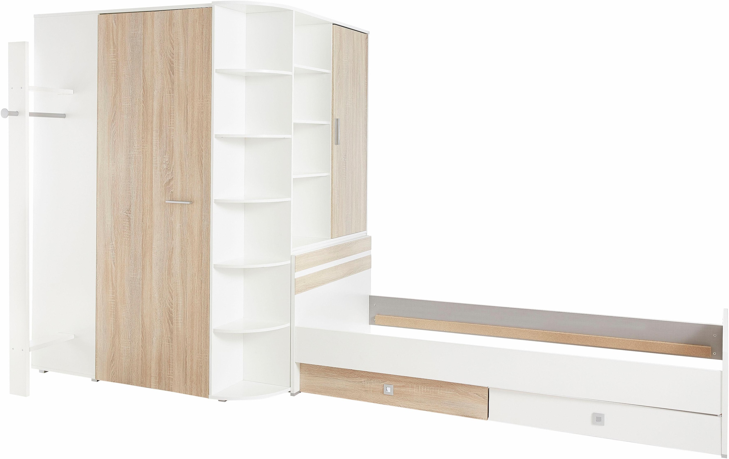 Wimex Jugendzimmer-Set »Joker Kleiderschrank mit Garderobe, Bett und Stauraumschubladen«, (Set, 4 tlg.)