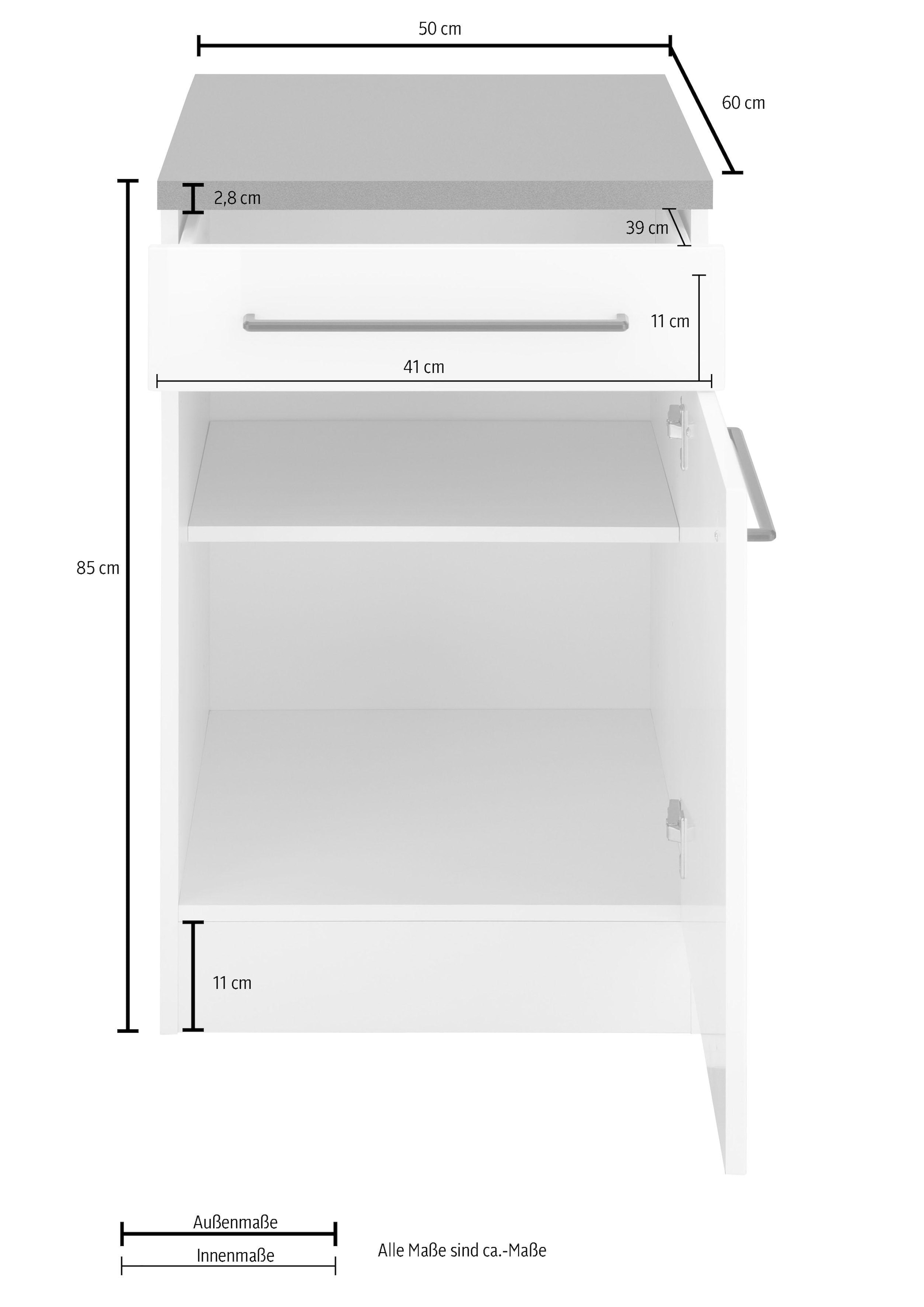 KOCHSTATION Unterschrank »KS-Tulsa« 50 cm breit, 1 Tür, 1 Schubkasten, schwarzer Metallgriff, MDF Front