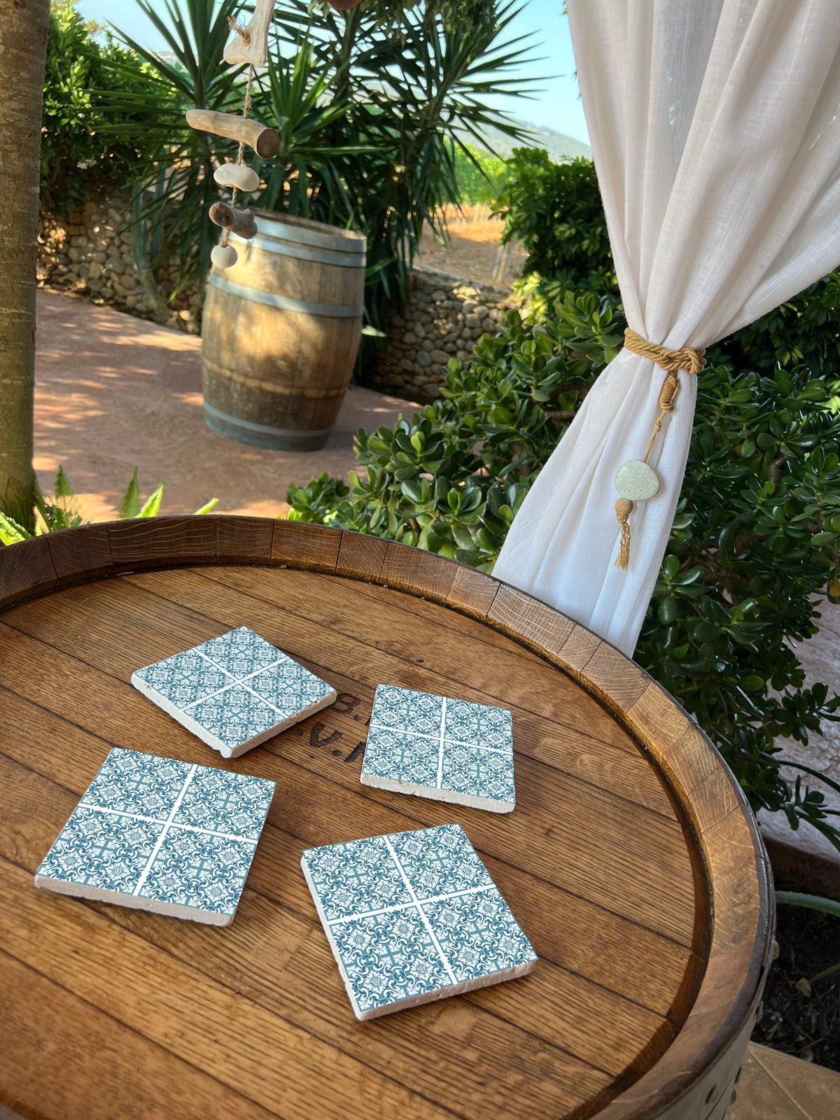 queence Getränkeuntersetzer »Blau Weiß Mosaik Fliesen Steine«, (Set, 4 tlg.), Mosaik Set Topfuntersetzer Naturstein Untersetzer 10x10x1cm