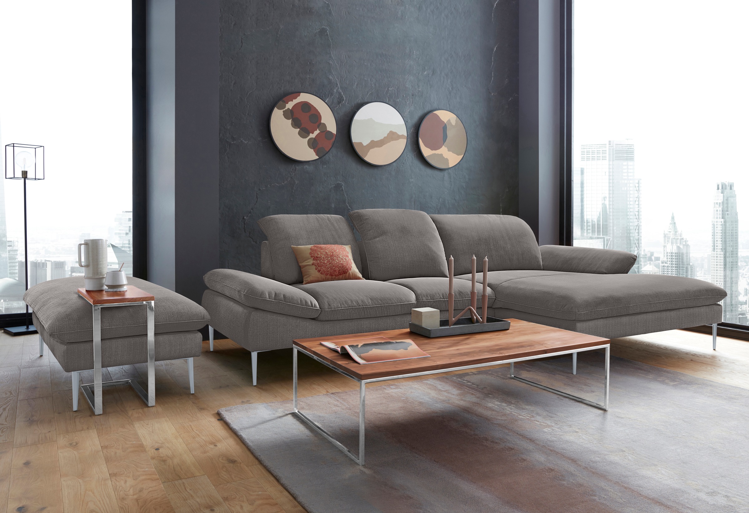 W.SCHILLIG Ecksofa »enjoy&MORE, Designsofa, elegant und bequem, L-Form«, mit Sitztiefenverstellung, Füße silber matt, Breite 310 cm