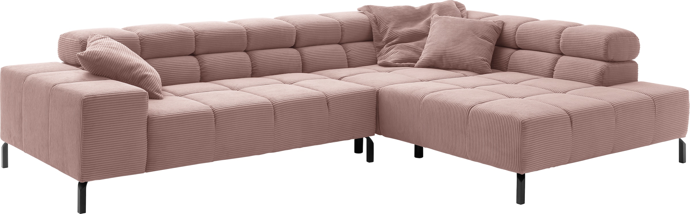 INOSIGN Ecksofa »Ancona New, wahlweise motorische Sitztiefenverstellung, auch in Cord« feine Steppung, mit Kopfteilverstellung, 3 Zierkissen,  L-Form