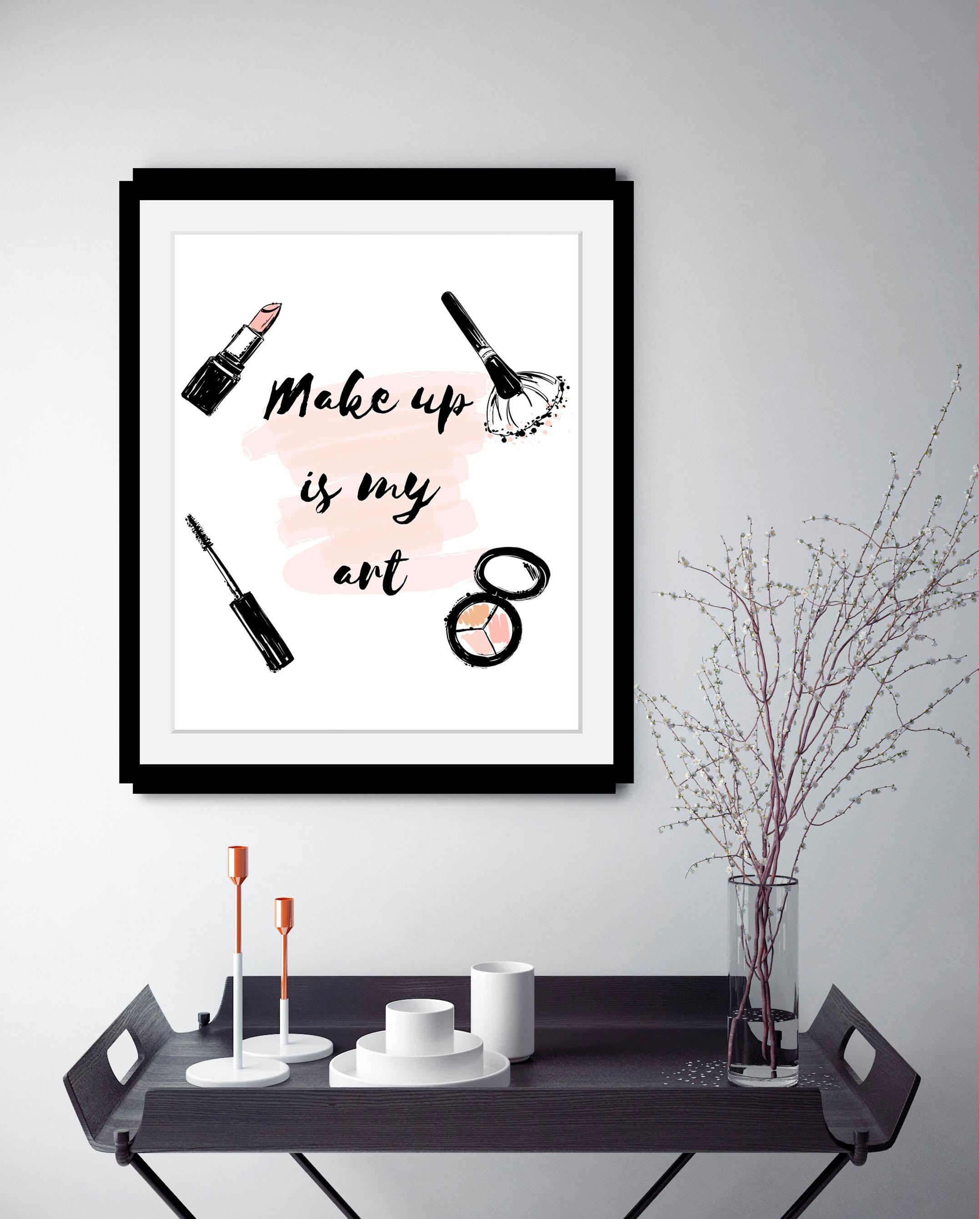 queence Bild »Make up« Fashion | Frau | Motivationsbilder | Schriftzug | Schwarz-Weiß HD Premium Poster-Druck inkl. Holzrahmen
