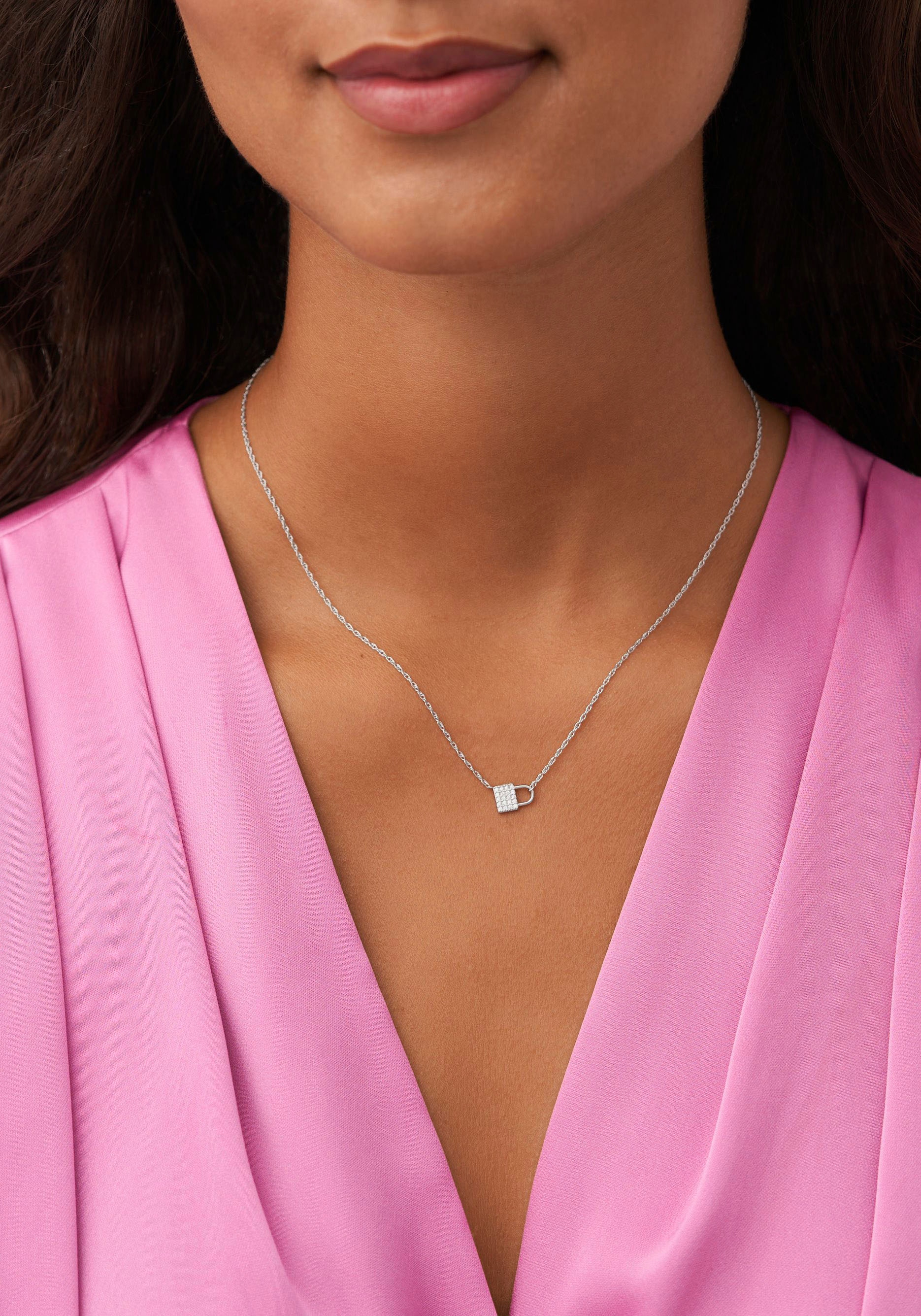 Fossil Kette mit Anhänger »LOCK, JFS00624040«, mit Zirkonia (synth.)