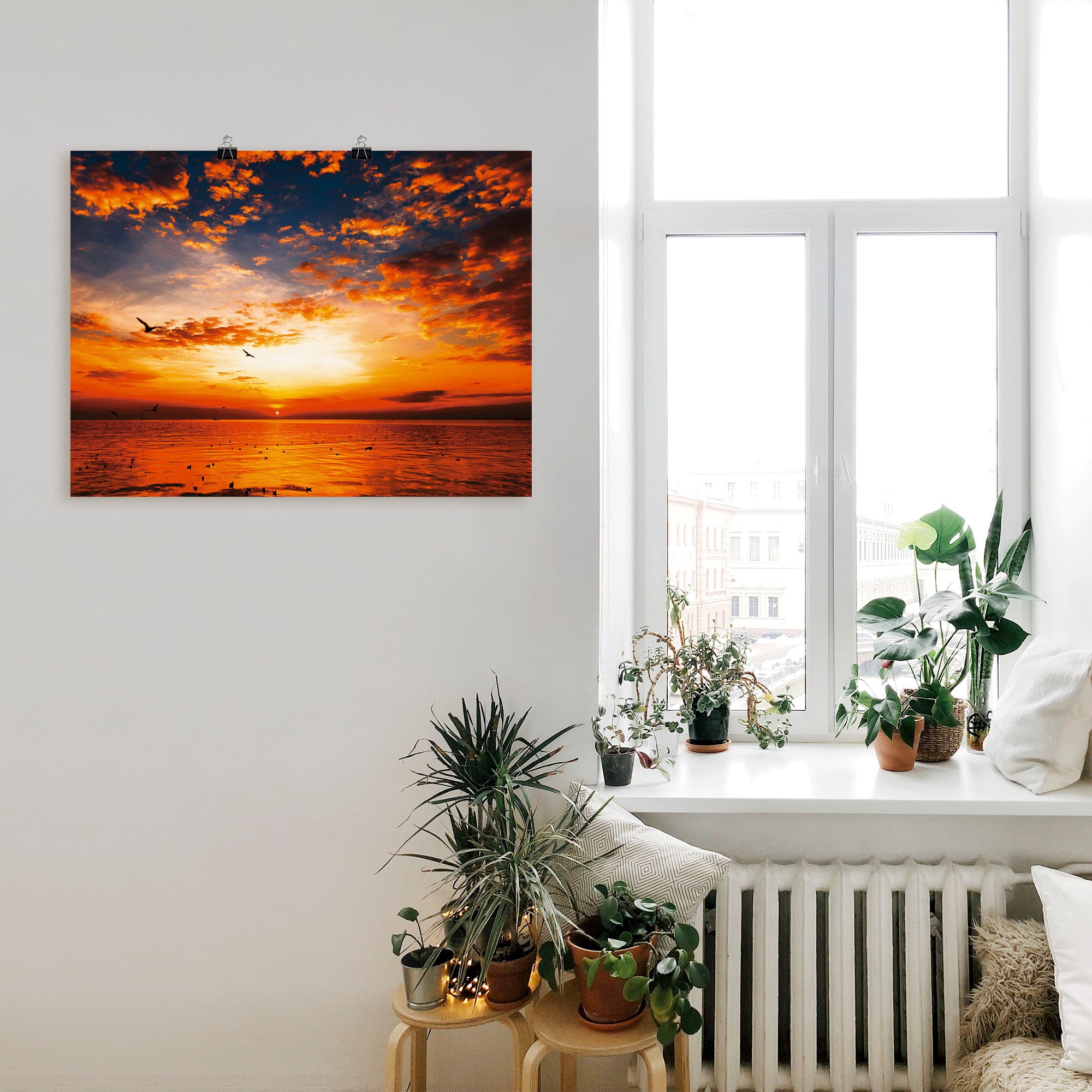 Größen Rechnung oder »Sonnenuntergang -untergang, Wandaufkleber Poster am Artland & auf Strand«, bestellen Wandbild (1 Leinwandbild, St.), versch. als in Sonnenaufgang Alubild,
