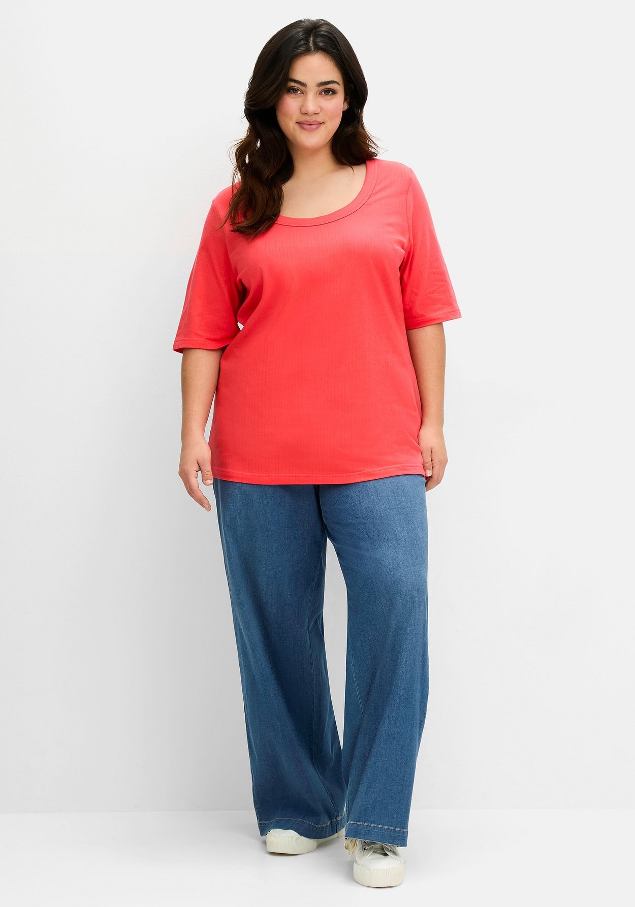 Sheego T-Shirt »Shirt mit weitem Rundhalsausschnitt, in Rippstruktur«
