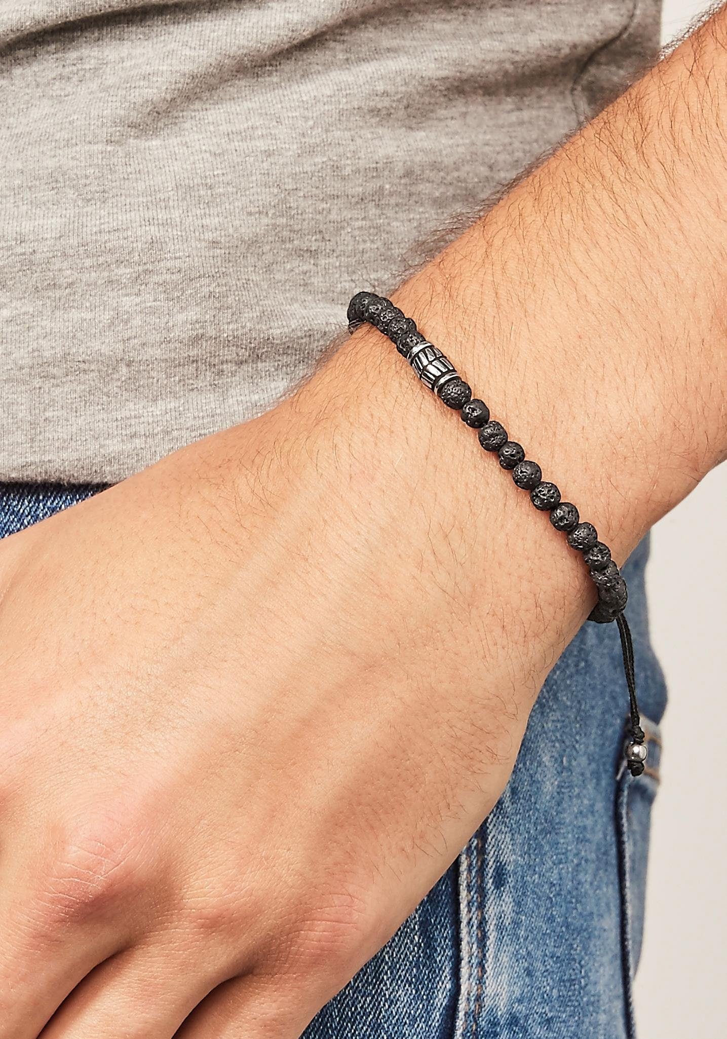 Fossil Armband »Schmuck Geschenk Edelstahl Textil VINTAGE CASUAL« mit Lavastein