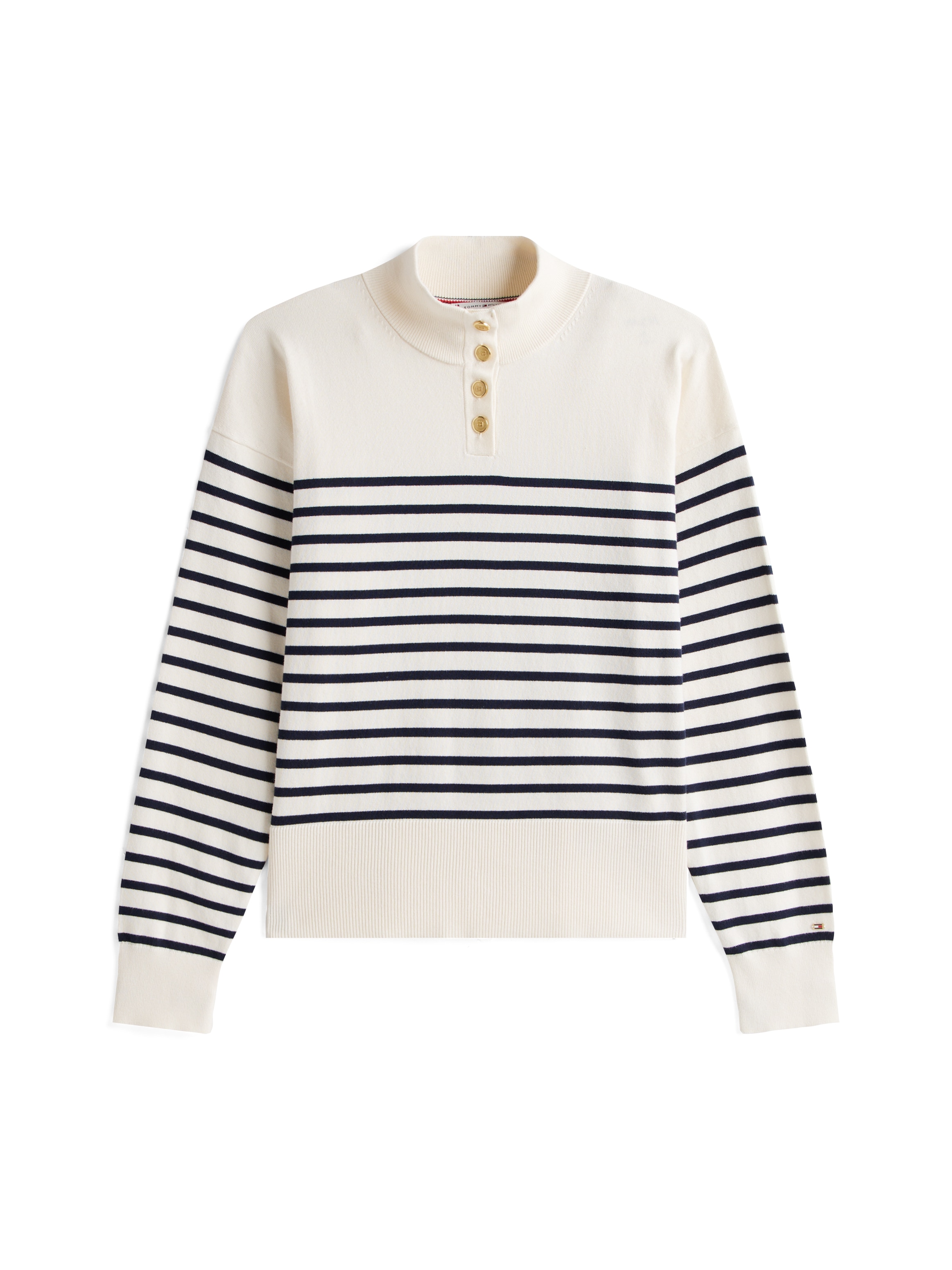 Tommy Hilfiger Strickpullover »CO JERSEY GOLD BTN MOCK-NK SWT«, mit goldfarbenen Knöpfen