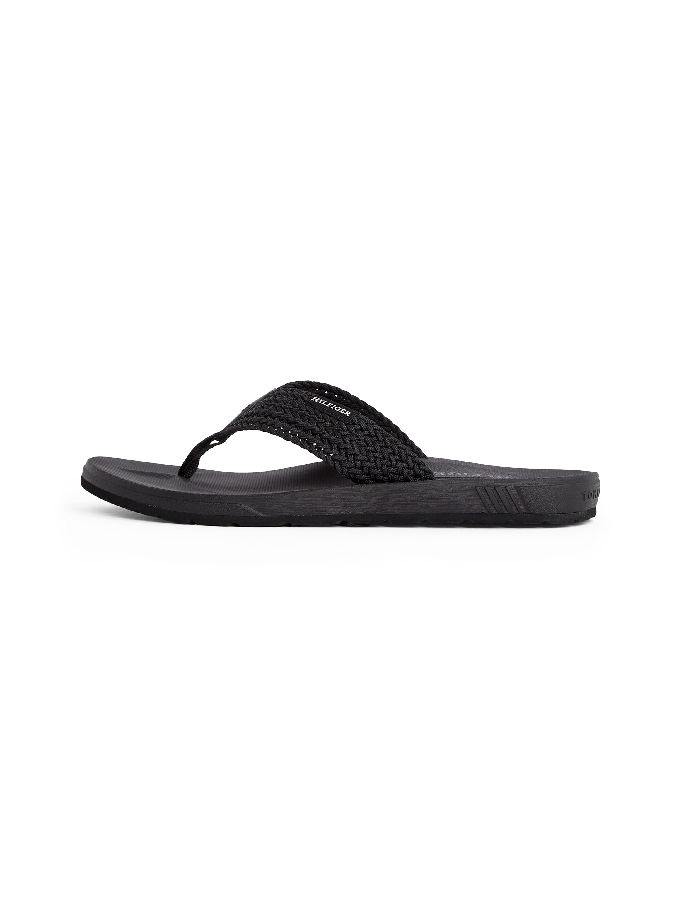Tommy Hilfiger Zehentrenner »MOLDED HILFIGER WEB BEACH SANDAL«, Sommerschuh, Flats, Strandschuh mit seitlichem Logoschriftzug